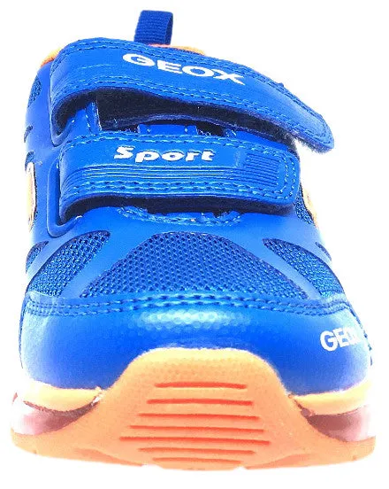 Geox Respira Boy's Android Royal Blue & Orange Mesh Light Up Double Hook and Loop Sneaker