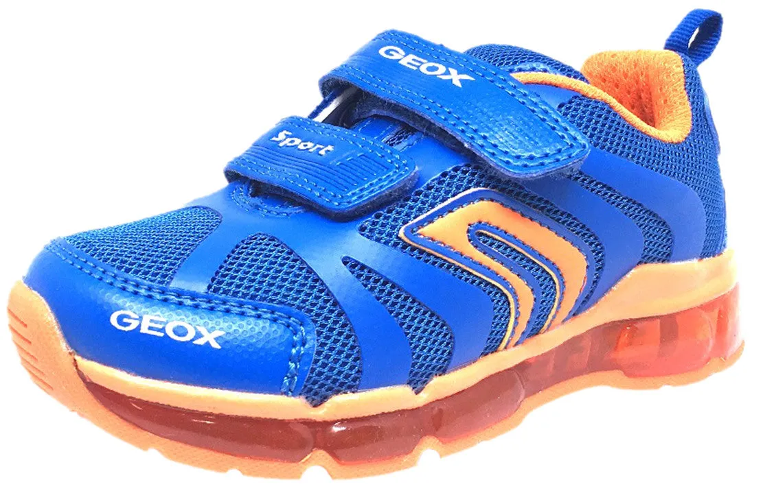 Geox Respira Boy's Android Royal Blue & Orange Mesh Light Up Double Hook and Loop Sneaker