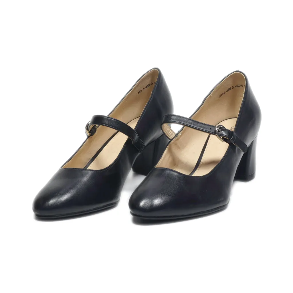 Graceland Mid-Heel Shoes Leather Black Colour For Women