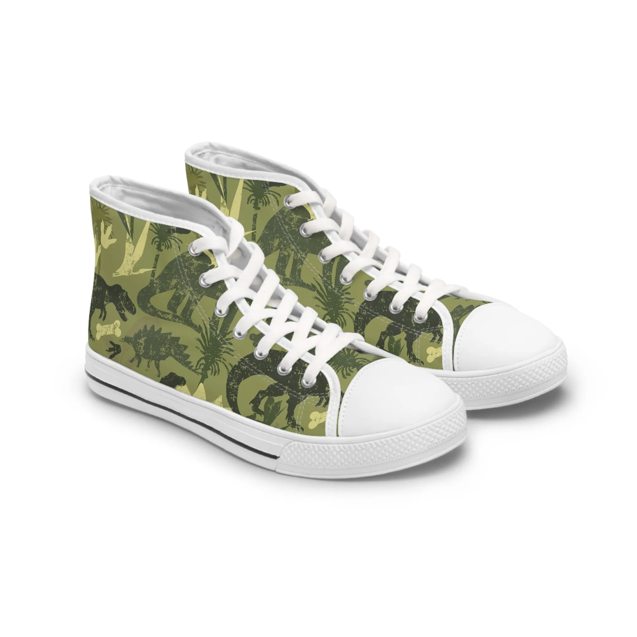 Green Camouflage Dinosaur Women's High Top Sneakers