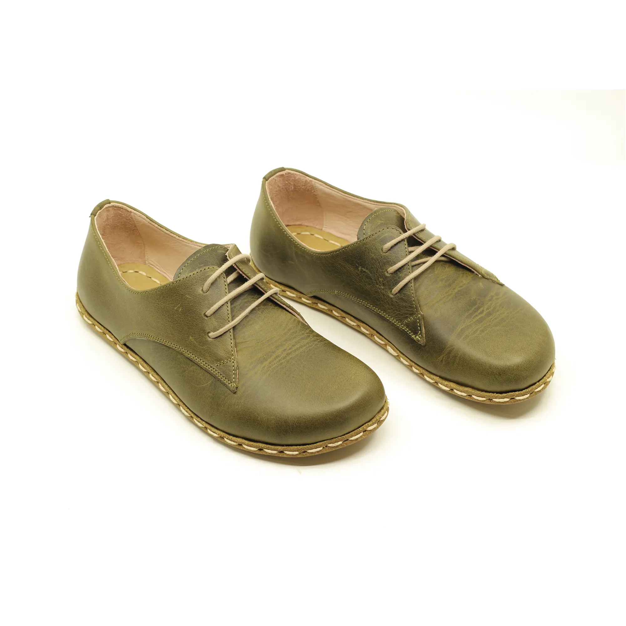 Handmade Barefoot Leather Shoes Military Green for Women