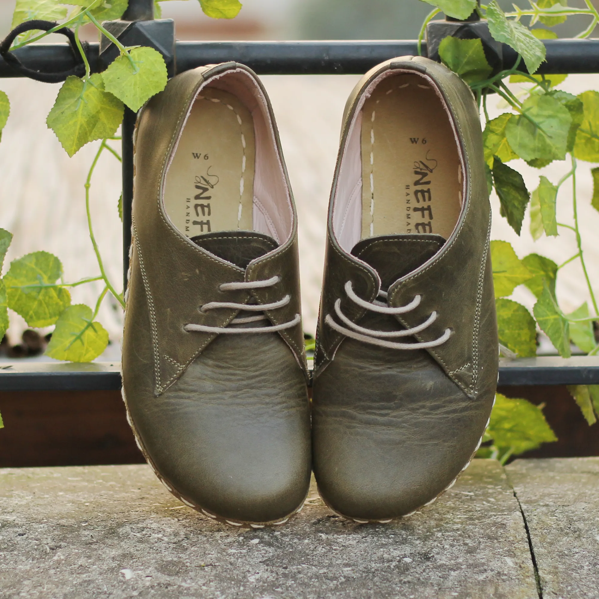 Handmade Barefoot Leather Shoes Military Green for Women