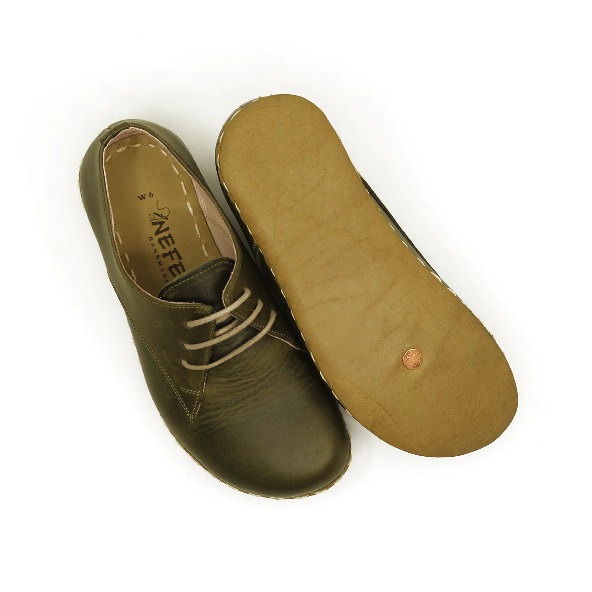 Handmade Barefoot Leather Shoes Military Green for Women