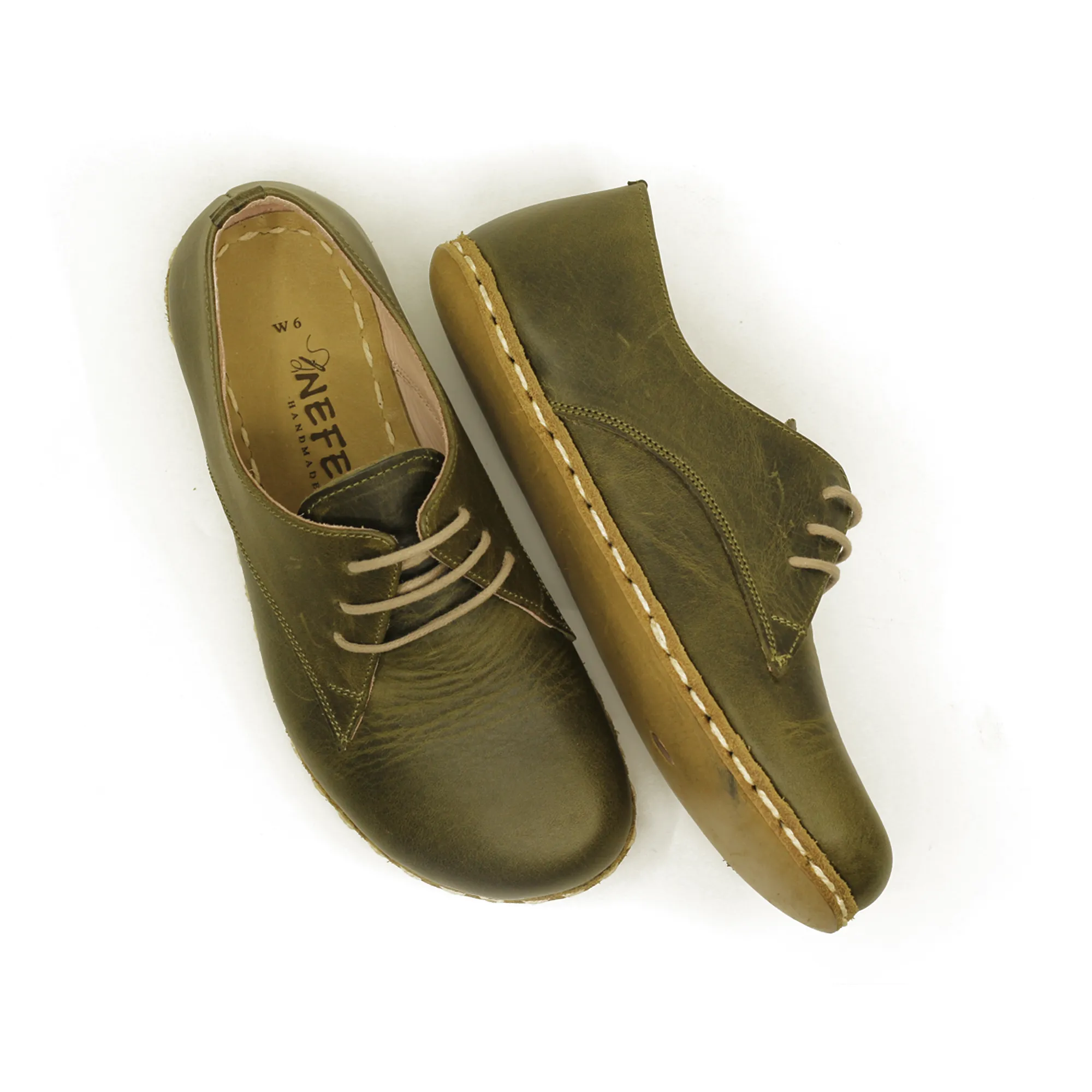 Handmade Barefoot Leather Shoes Military Green for Women