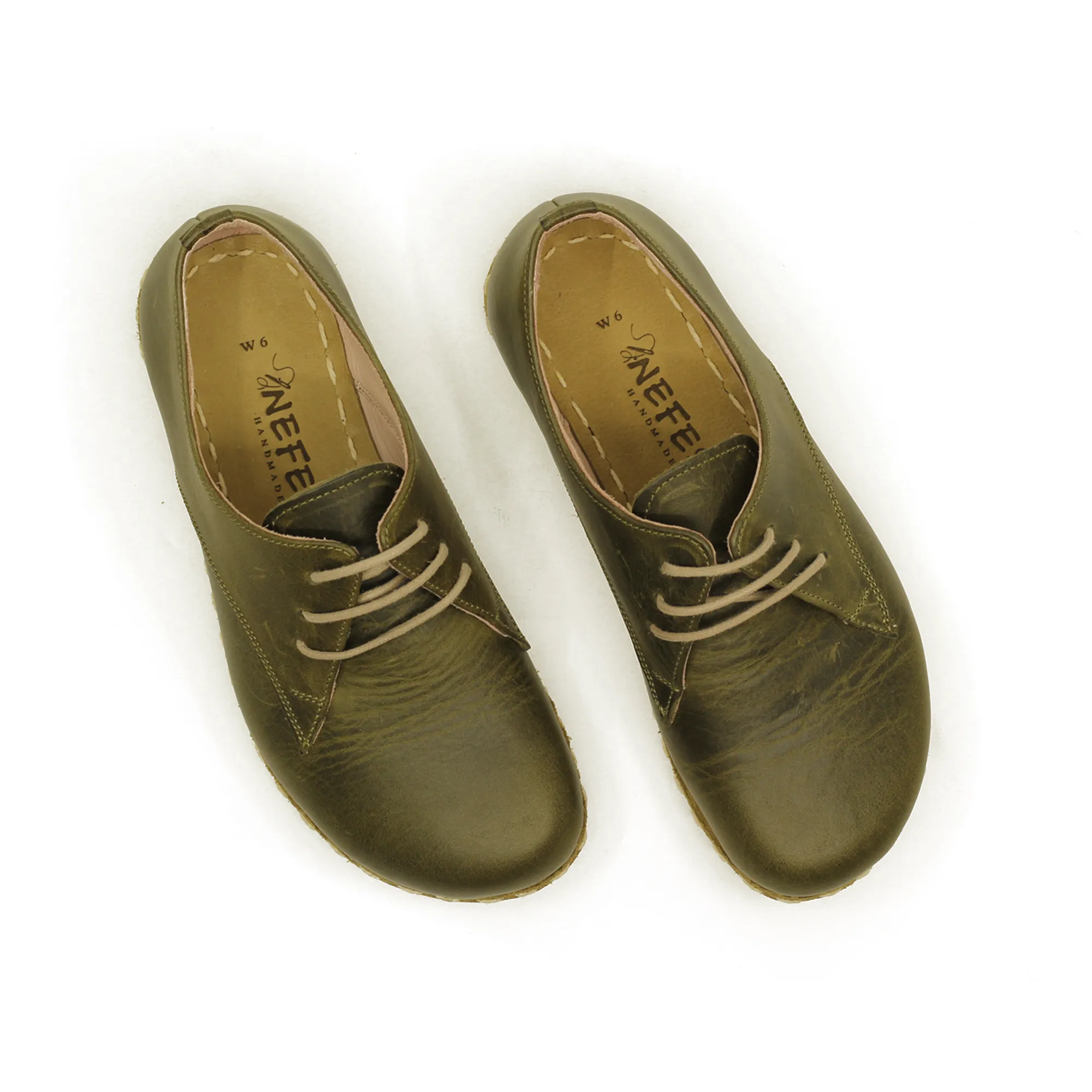 Handmade Barefoot Leather Shoes Military Green for Women