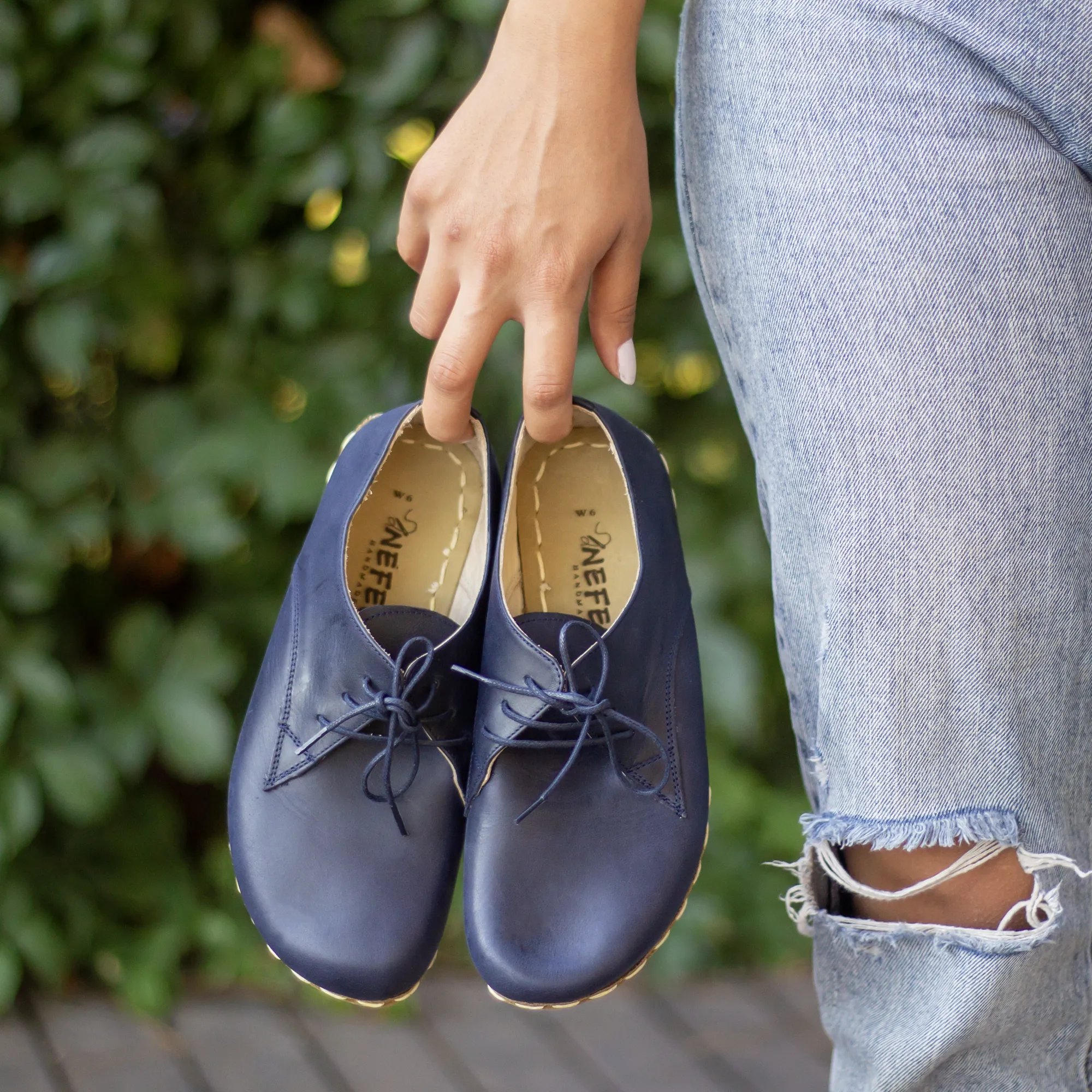 Handmade Barefoot Leather Shoes Navy Blue for Women