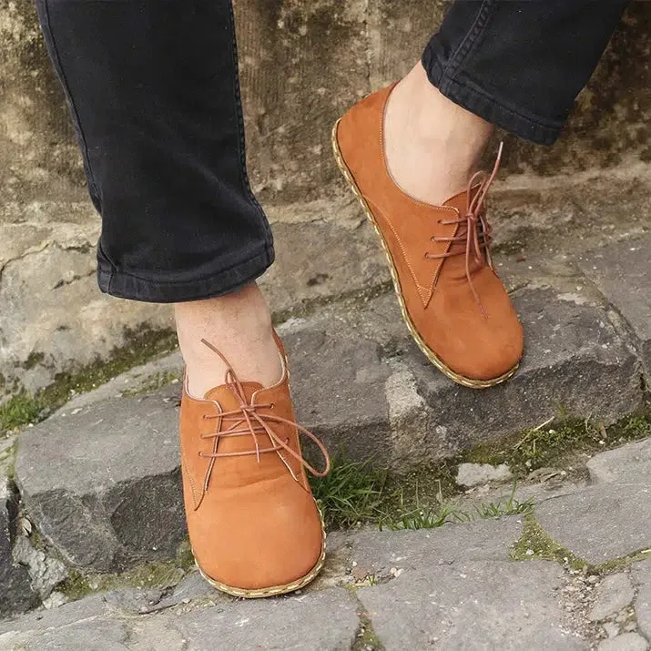 Handmade Barefoot Leather Shoes Orange for Men