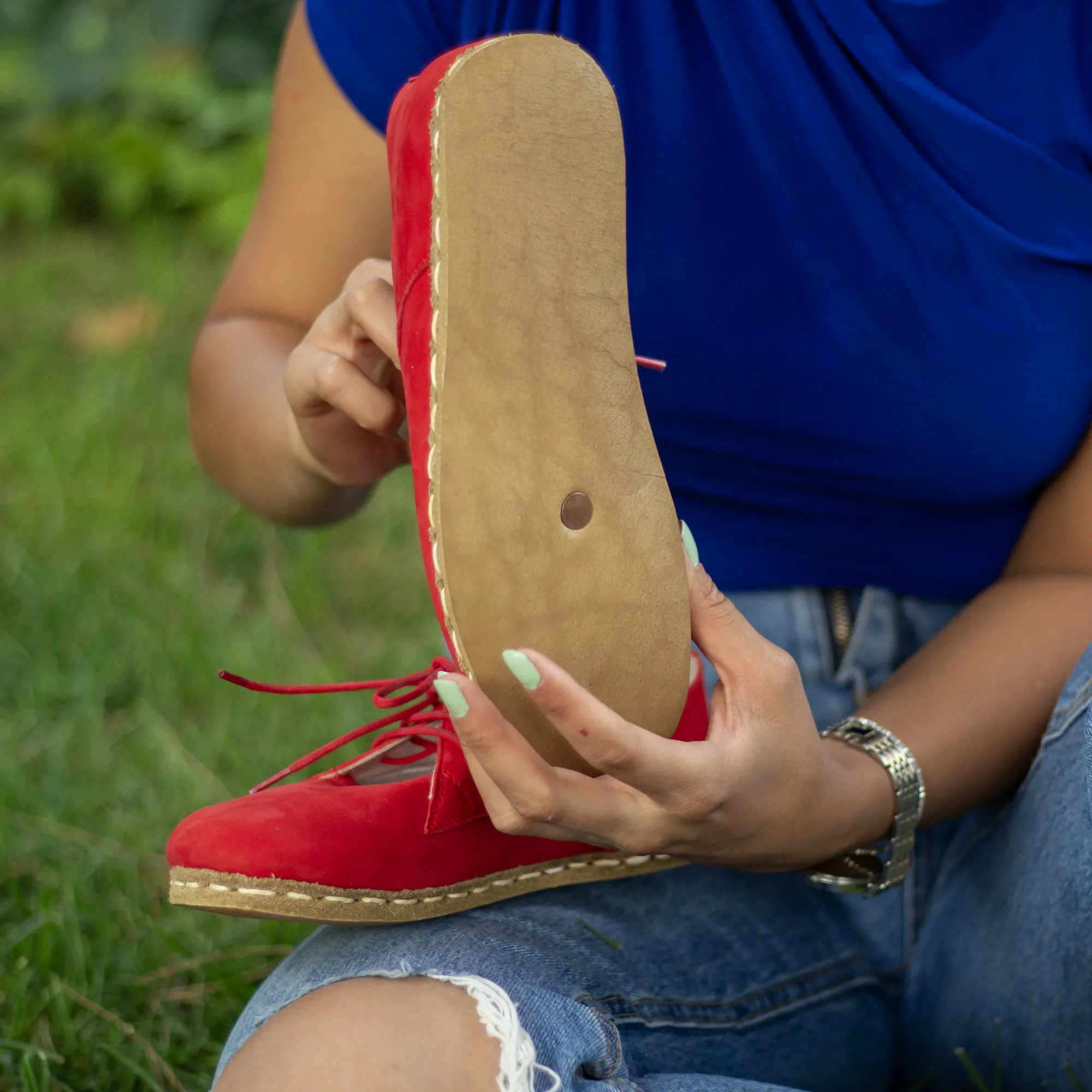 Handmade Barefoot Leather Shoes Red Nubuck for Women