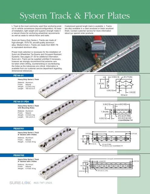 HD L-Track Section, Flanged, with 1/4" Countersunk Mounting Holes, 8" Long | FE200763