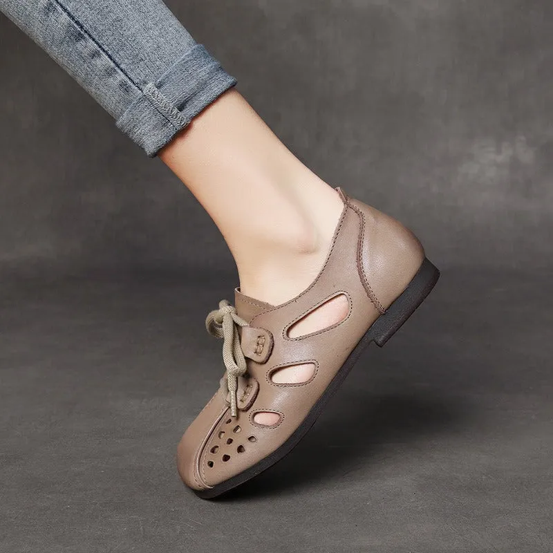 Hollow Out Round Toe Lace-Up Shoes