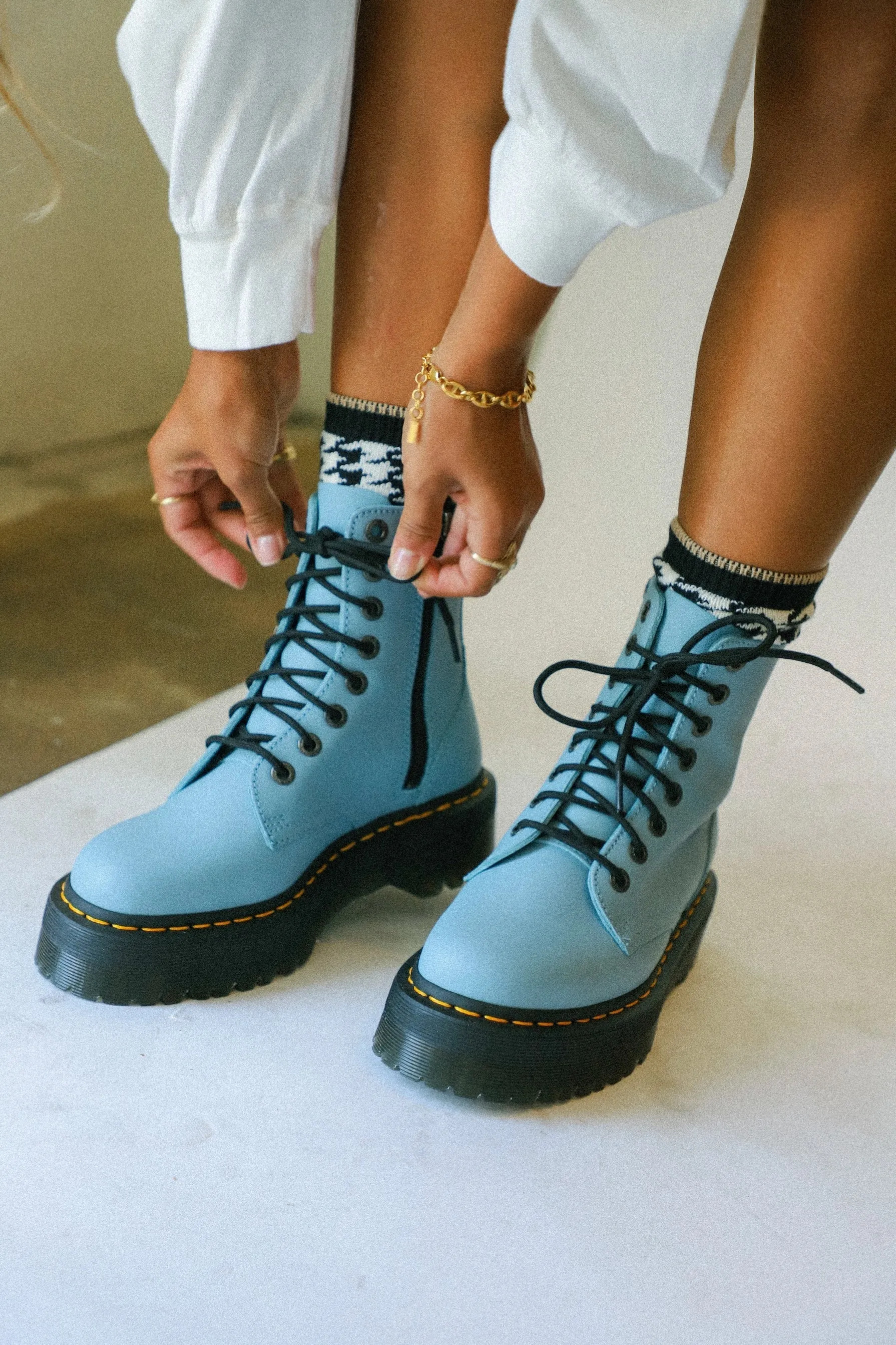 Jadon III Pisa Card Blue Leather Platform Boots