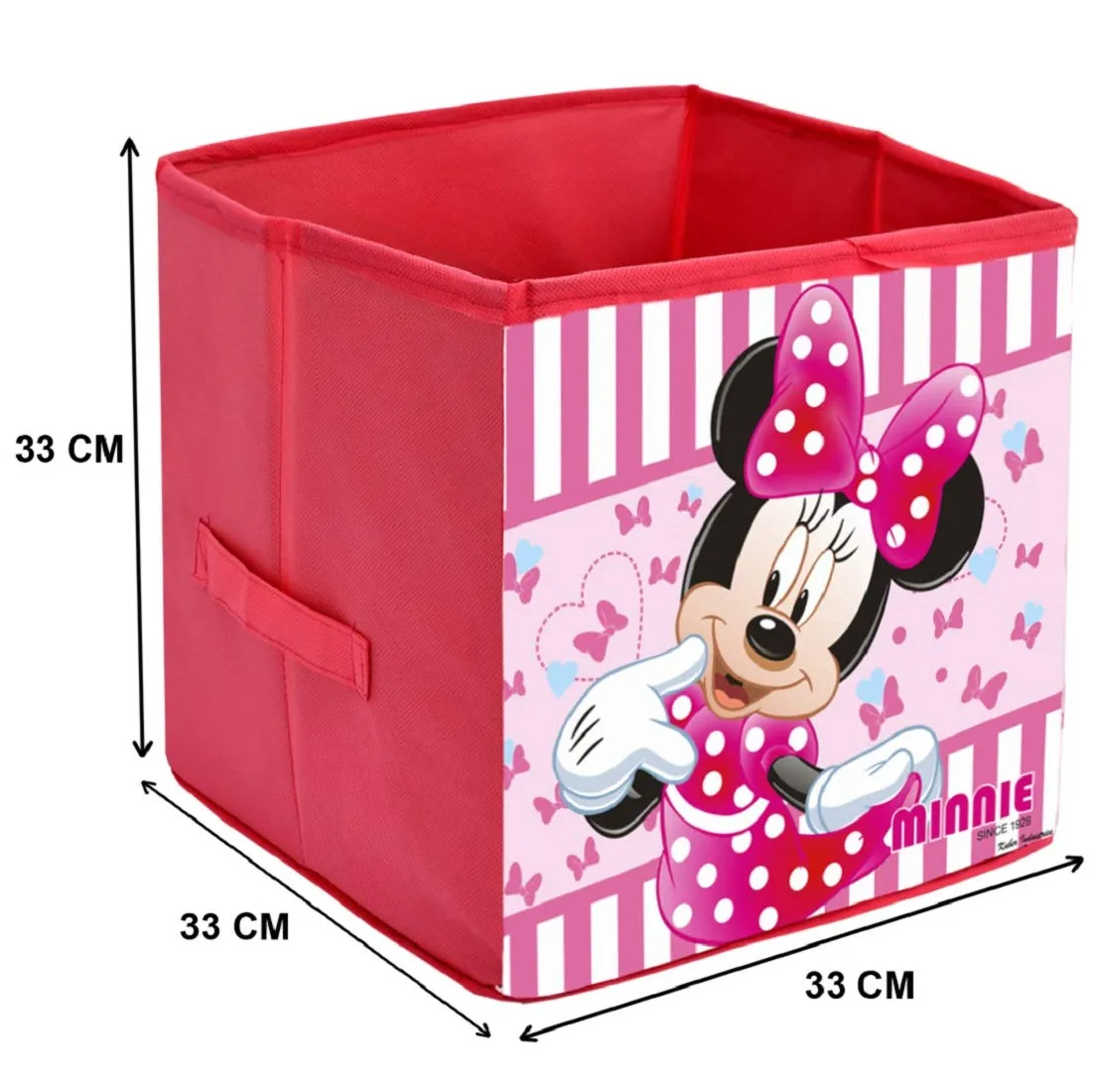 Kuber Industries Disney Minnie Print Non Woven Fabric Foldable Toy, Books, Shoes Cube Storage Box with Handle (Pink, Large, 4 Pieces)