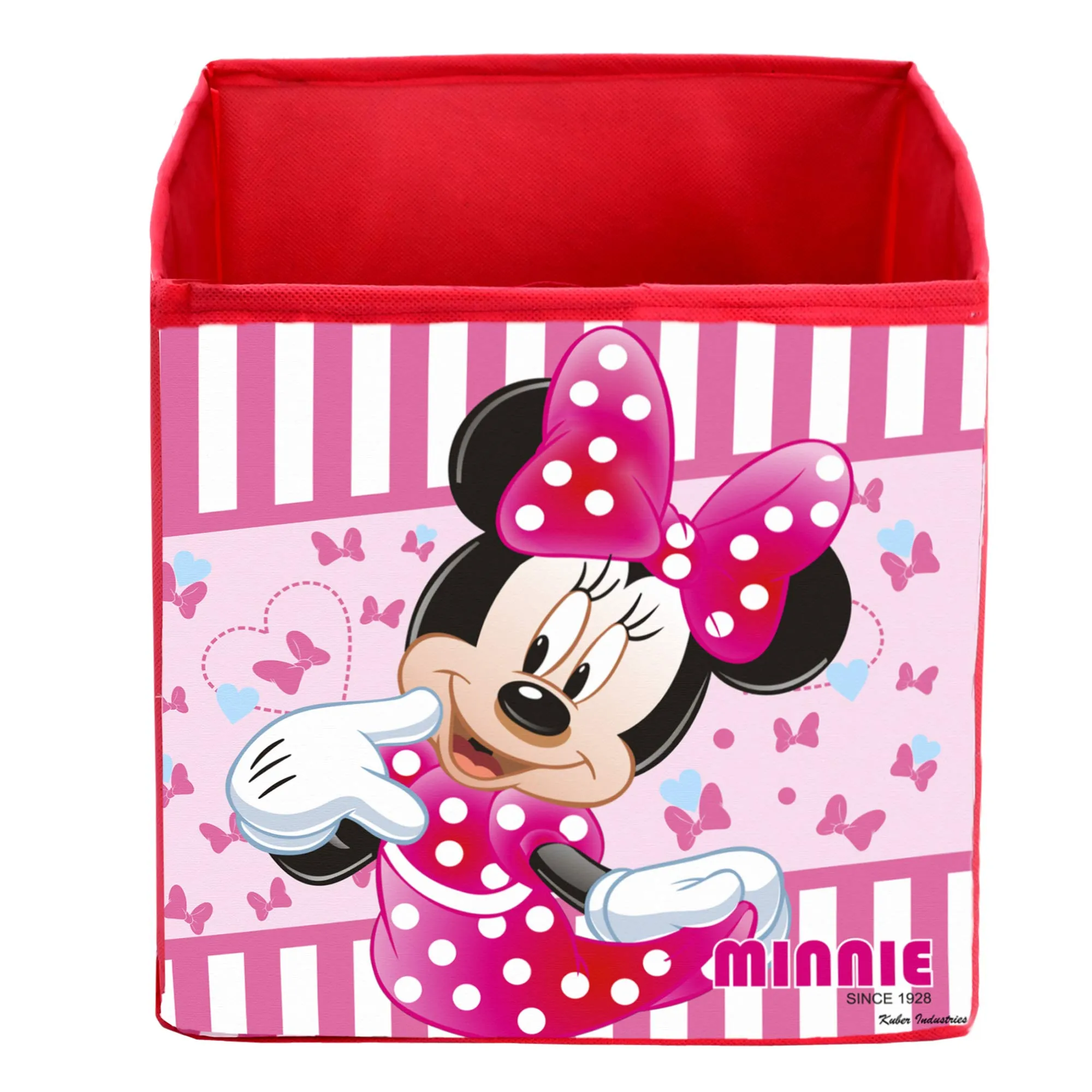 Kuber Industries Disney Minnie Print Non Woven Fabric Foldable Toy, Books, Shoes Cube Storage Box with Handle (Pink, Large, 4 Pieces)