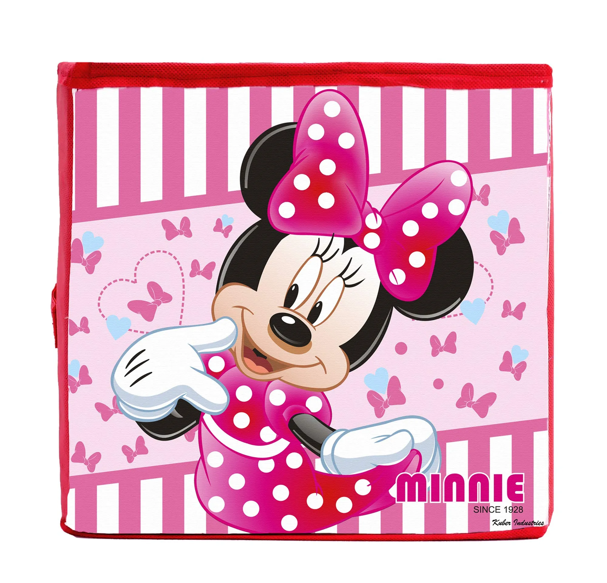 Kuber Industries Disney Minnie Print Non Woven Fabric Foldable Toy, Books, Shoes Cube Storage Box with Handle (Pink, Large, 4 Pieces)