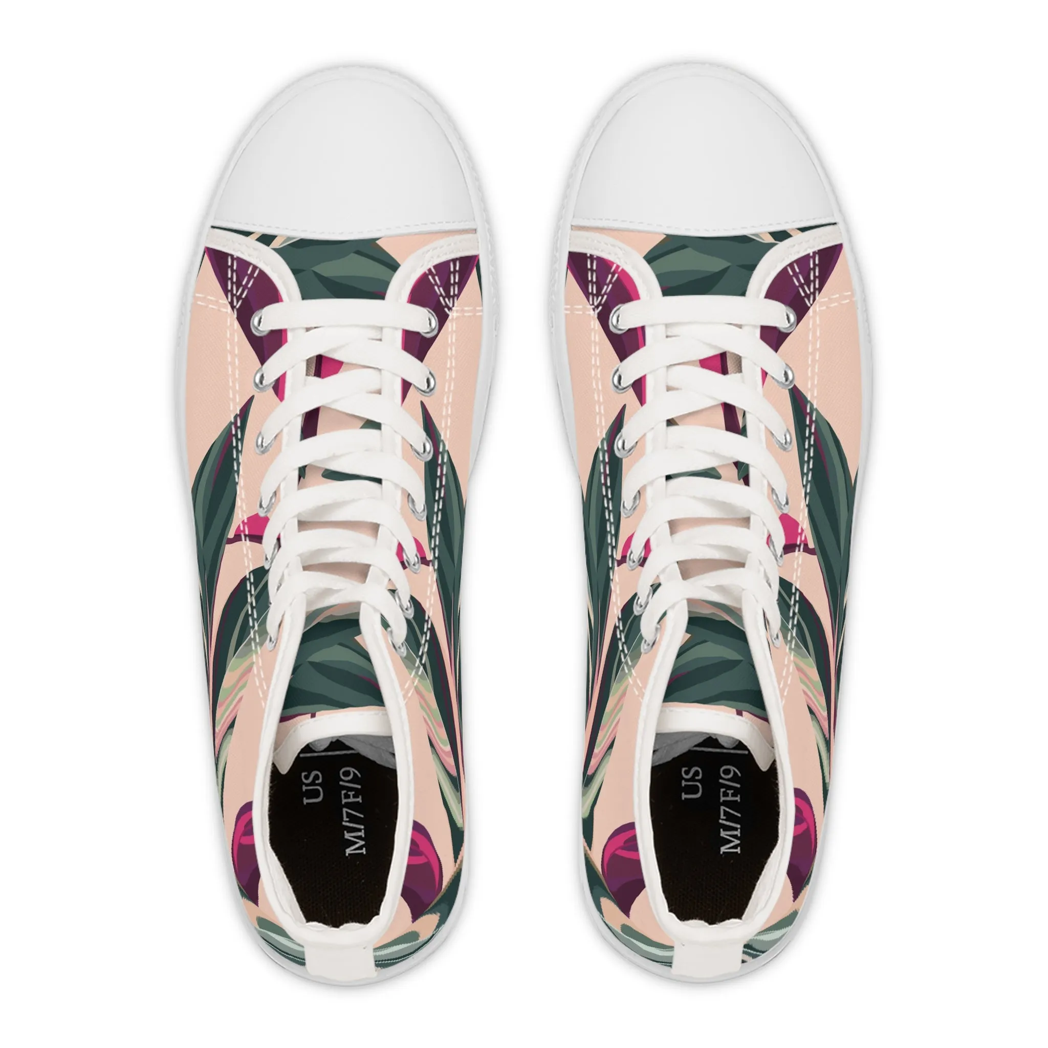 Leaves on Cordelia on Pink Background Women's High Top Sneakers