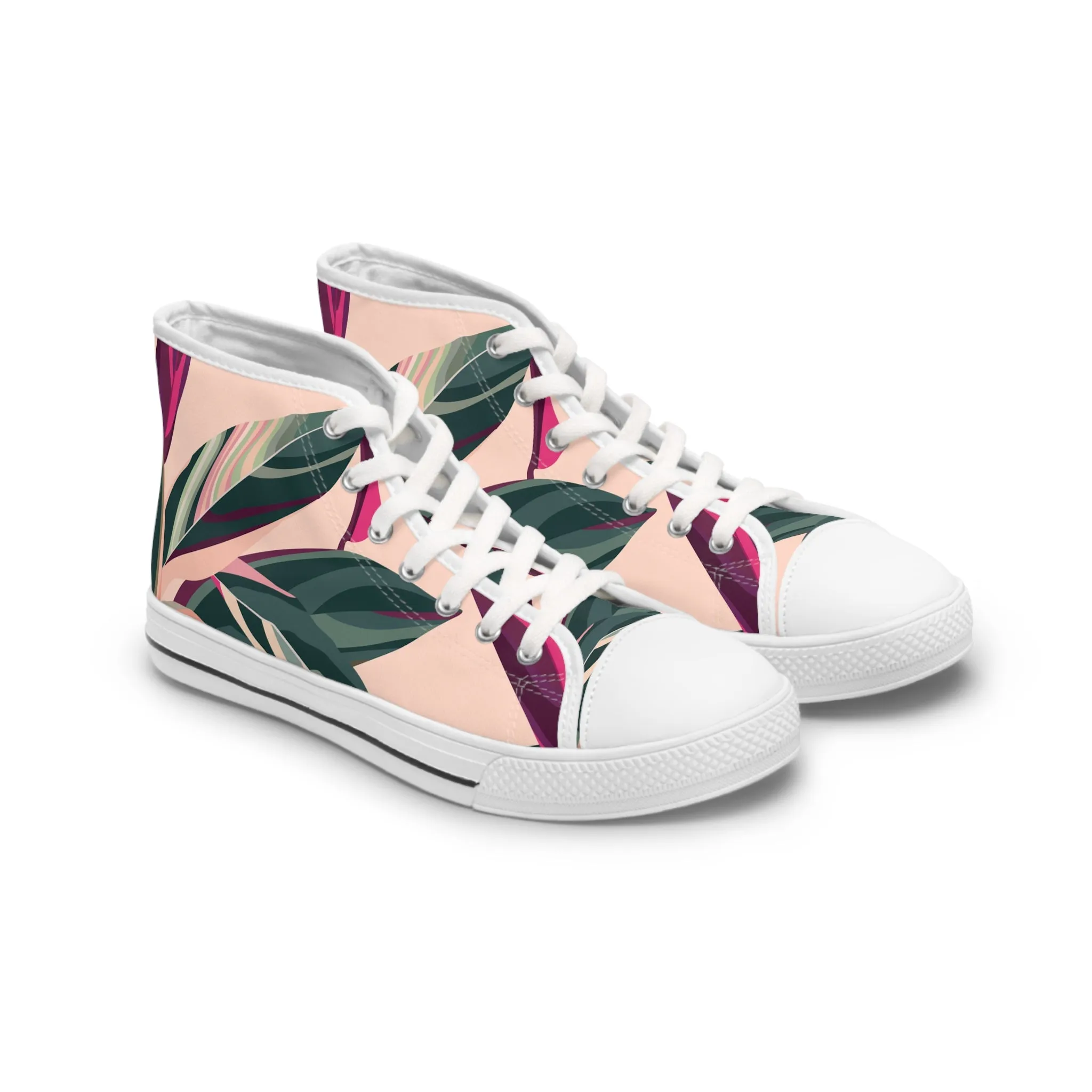 Leaves on Cordelia on Pink Background Women's High Top Sneakers