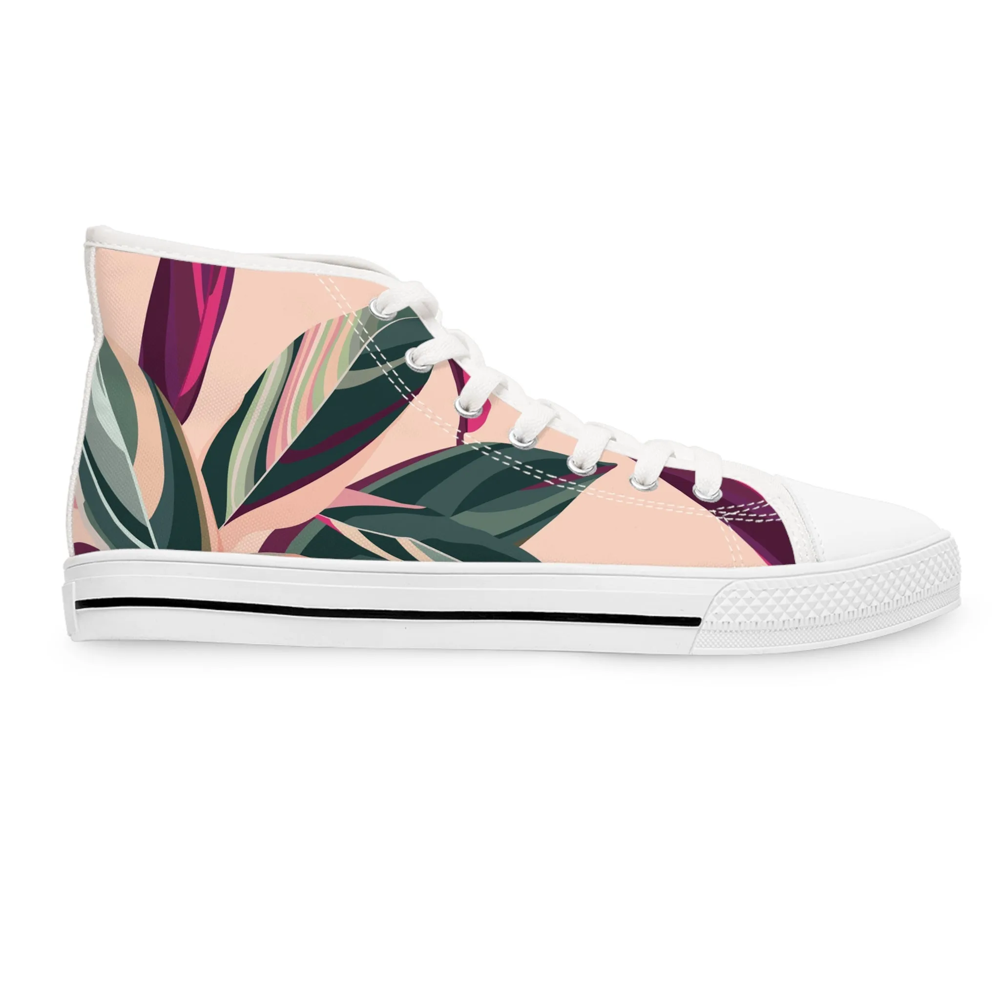 Leaves on Cordelia on Pink Background Women's High Top Sneakers