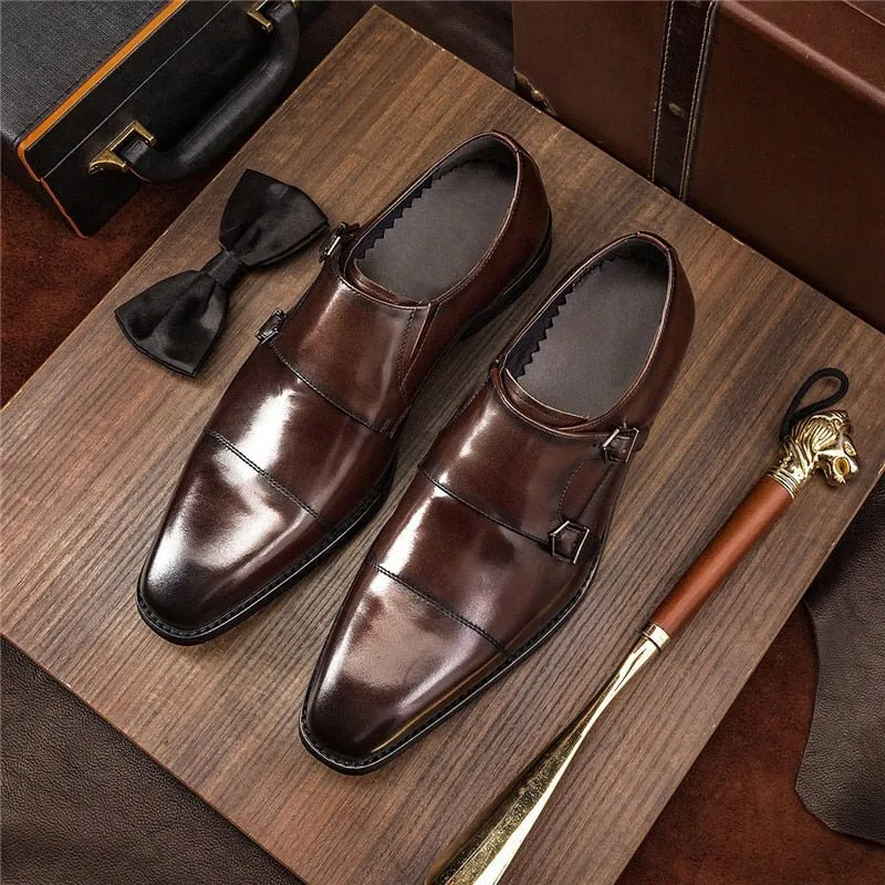 LuxeGloss Exotic Buckle Strap Dress Shoes