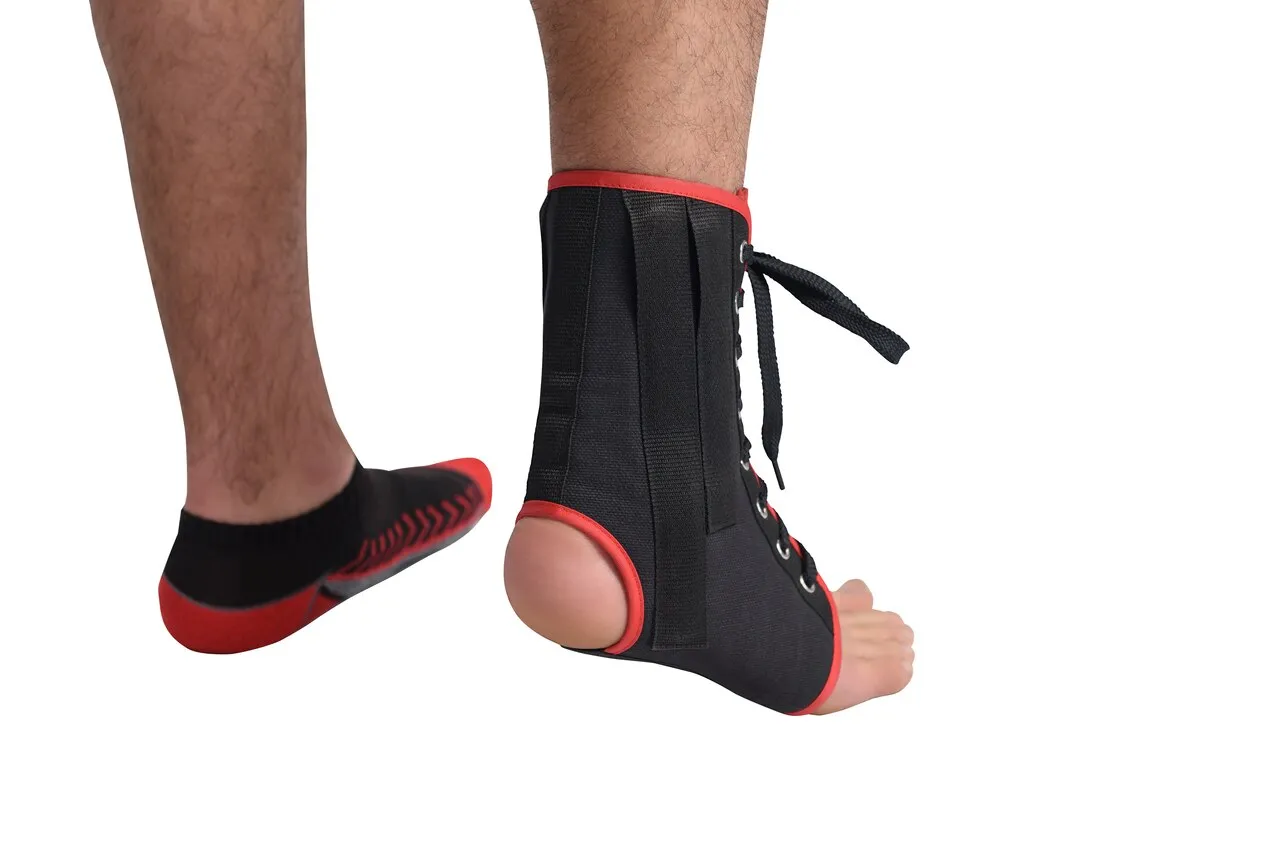 MAXAR Canvas Ankle Brace (with laces) - Black & White w/Red Trim