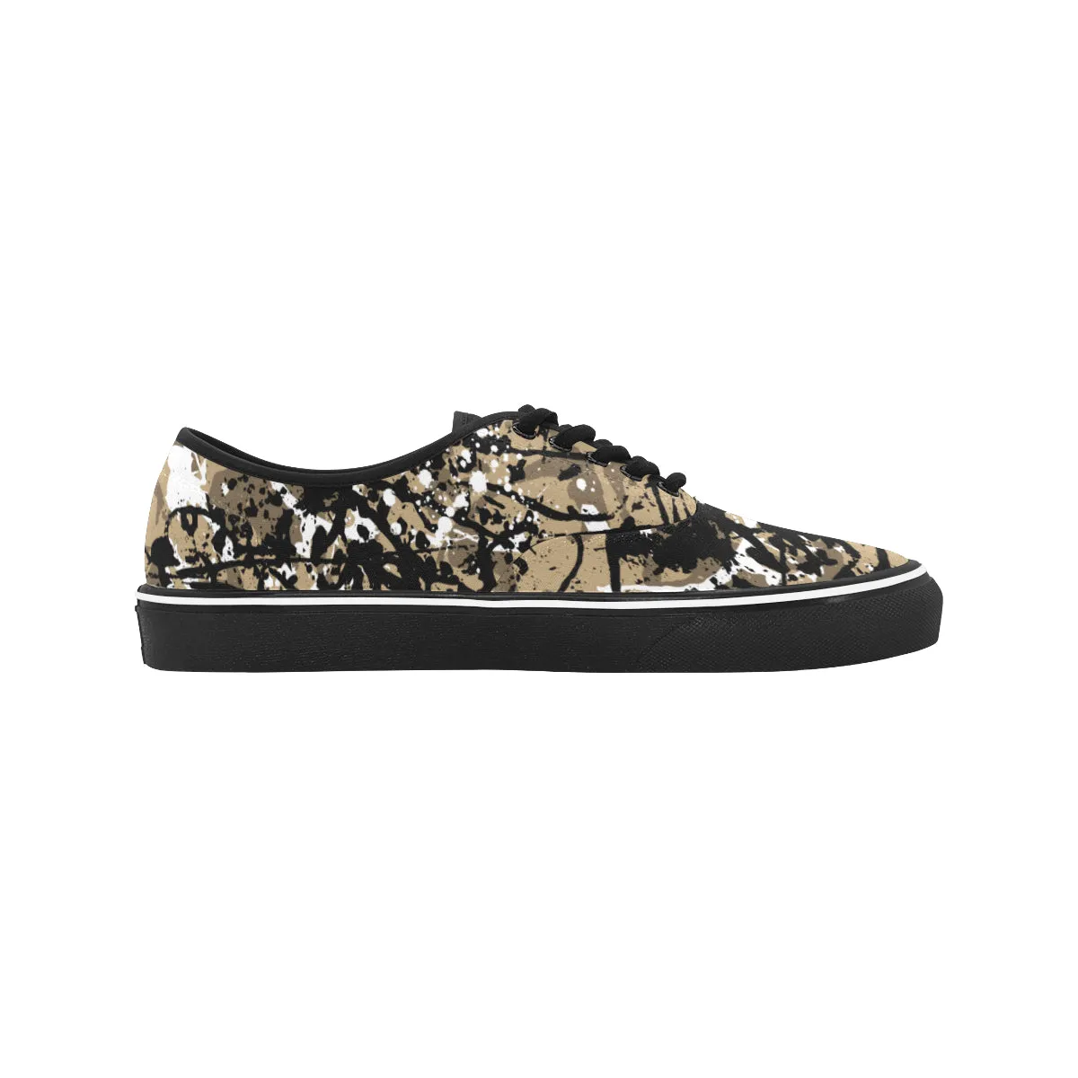 Men's Big Size Coffee Colored Paint Splatter Print Canvas Low Top Shoes