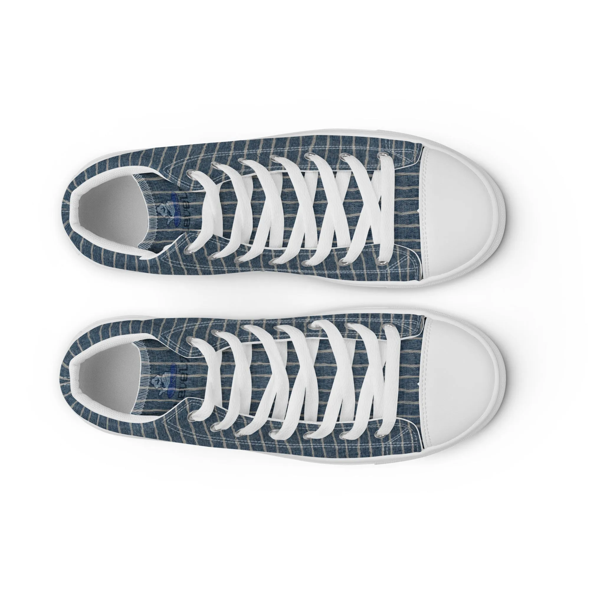 Men’s " Denim Pinstripe Print " high top canvas shoes