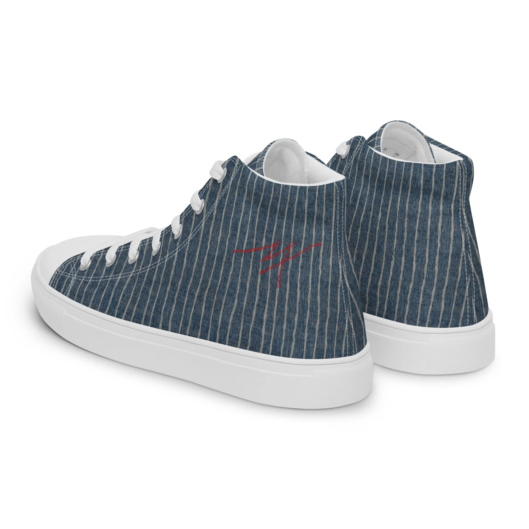 Men’s " Denim Pinstripe Print " high top canvas shoes