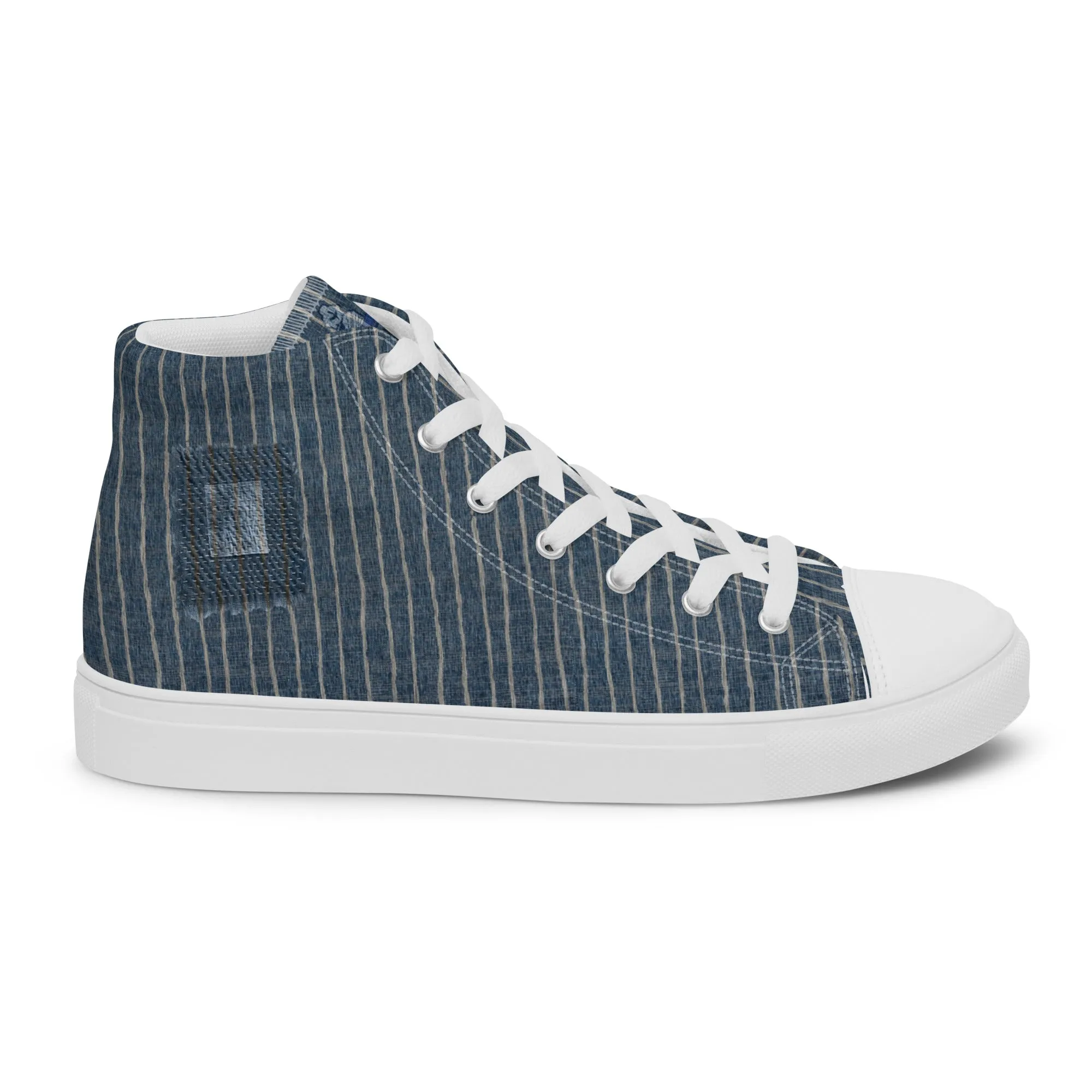 Men’s " Denim Pinstripe Print " high top canvas shoes