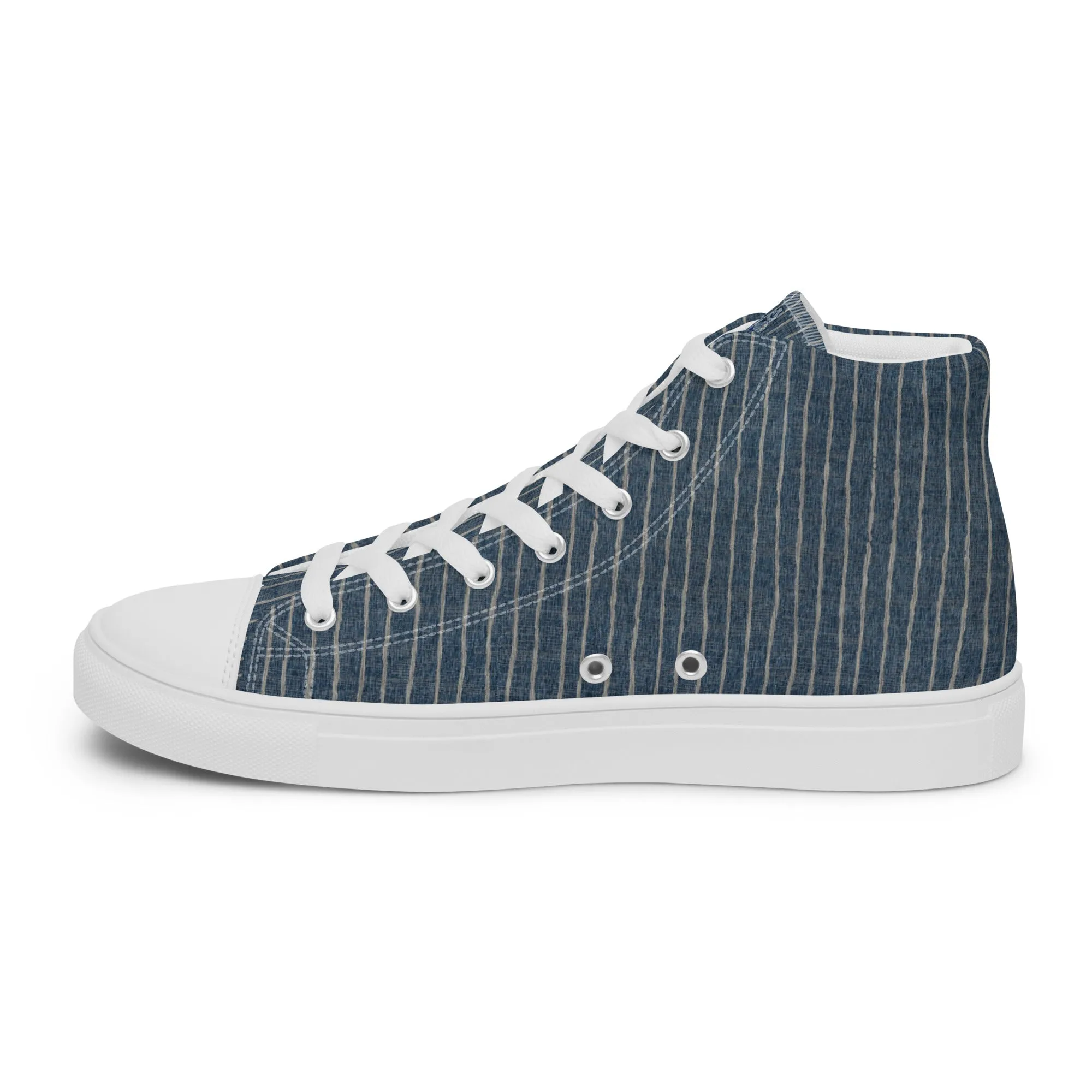 Men’s " Denim Pinstripe Print " high top canvas shoes