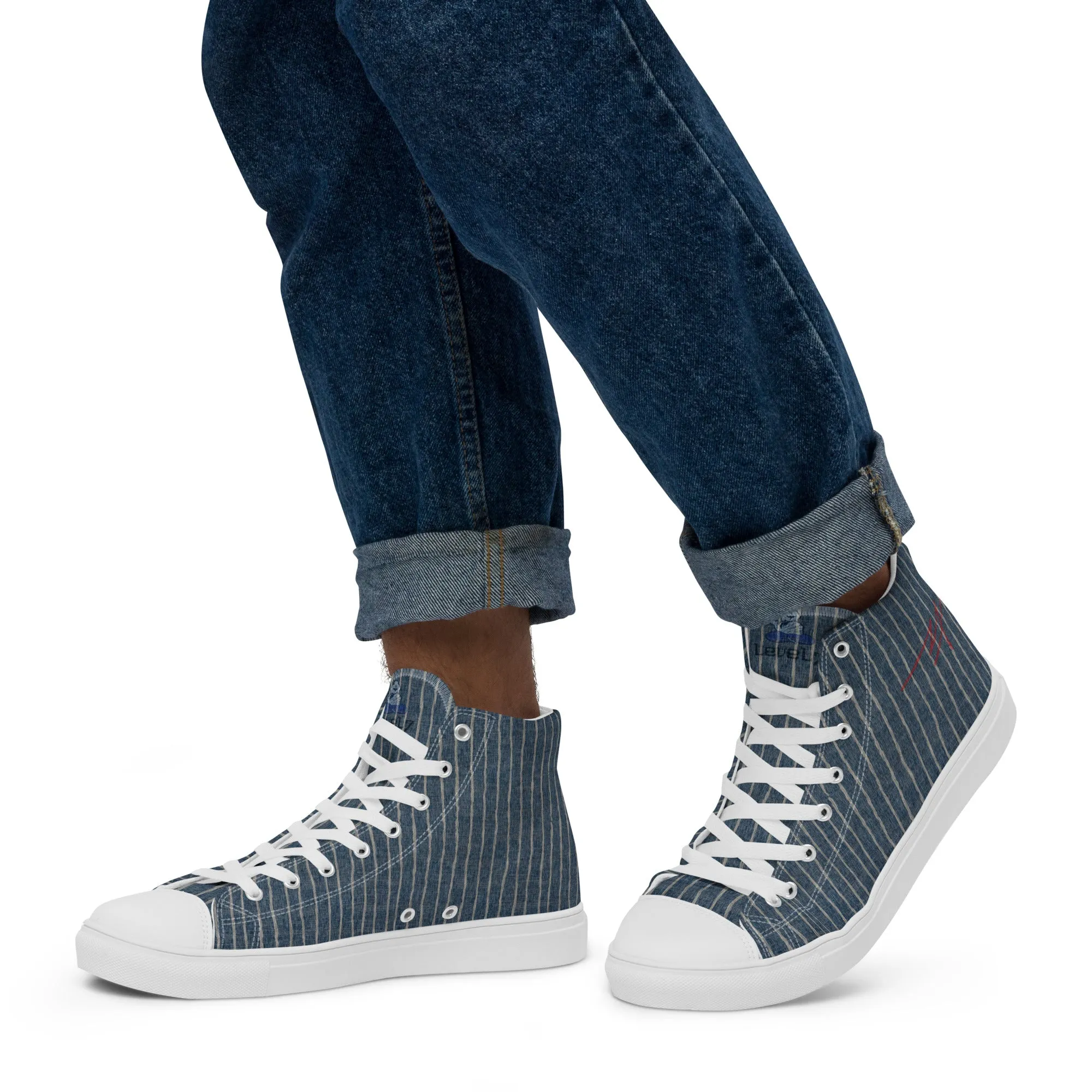 Men’s " Denim Pinstripe Print " high top canvas shoes