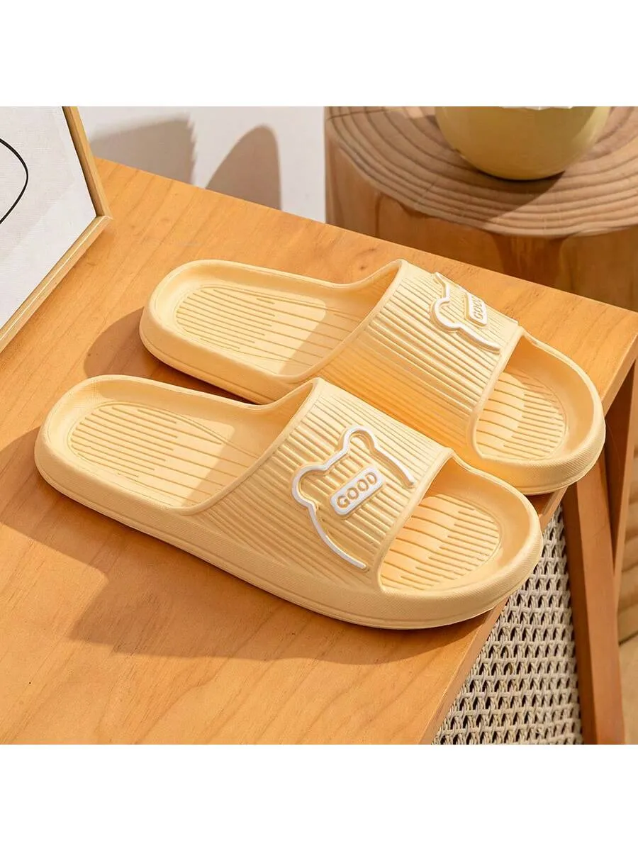 Men's Simple Solid EVA Slippers, Flat Cartoon Quick-Drying Bathroom Open-Toe Slides