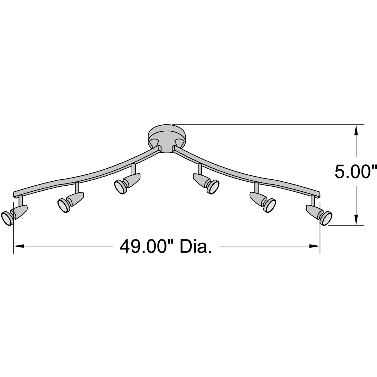 Mirage 6 Light Adjustable Track Light Fixture, Brushed Steel