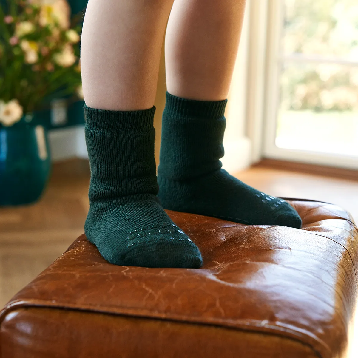 Non-Slip Grip Socks - Organic terry cotton - Forest Green