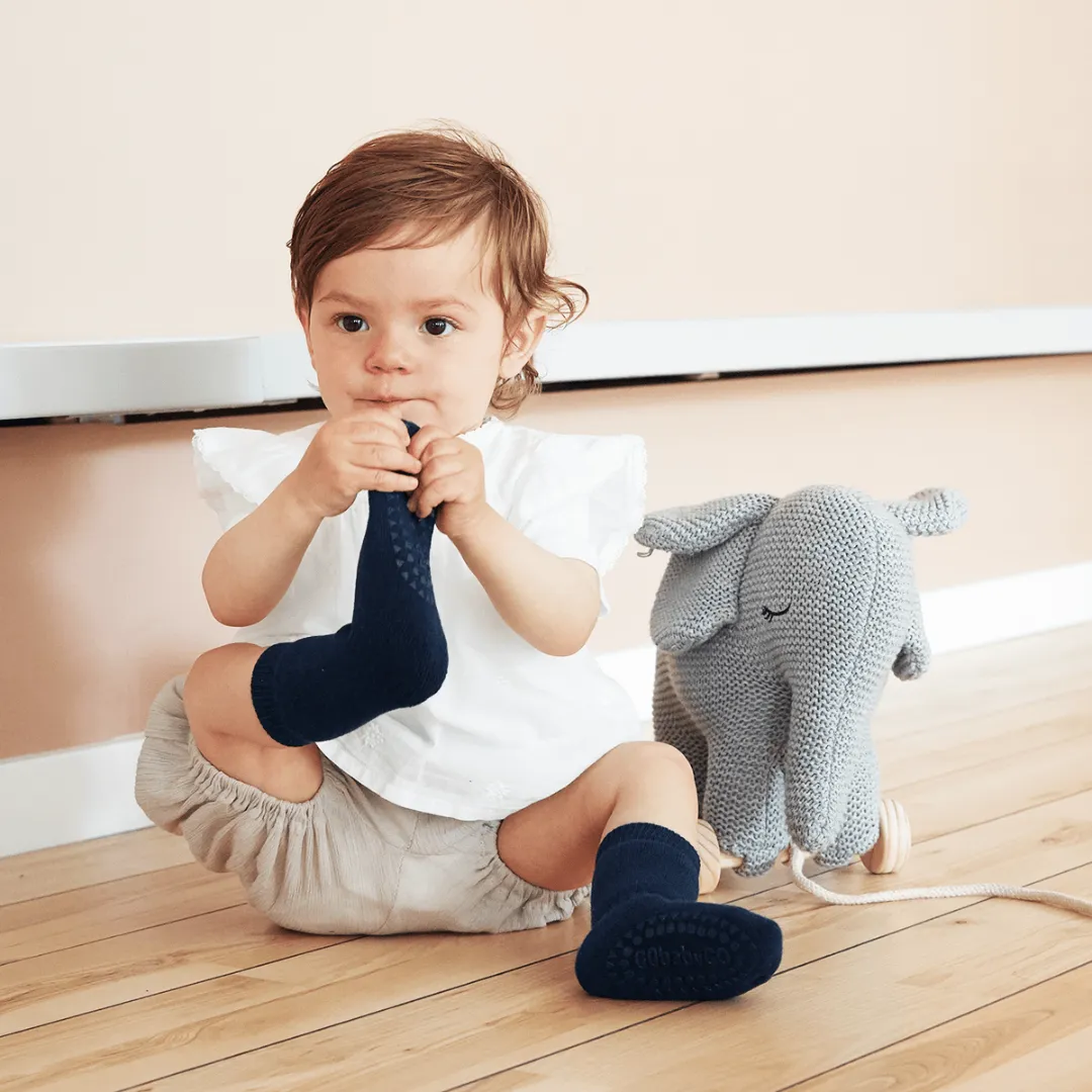 Non-slip Grip Socks Organic Terry Cotton - Navy Blue