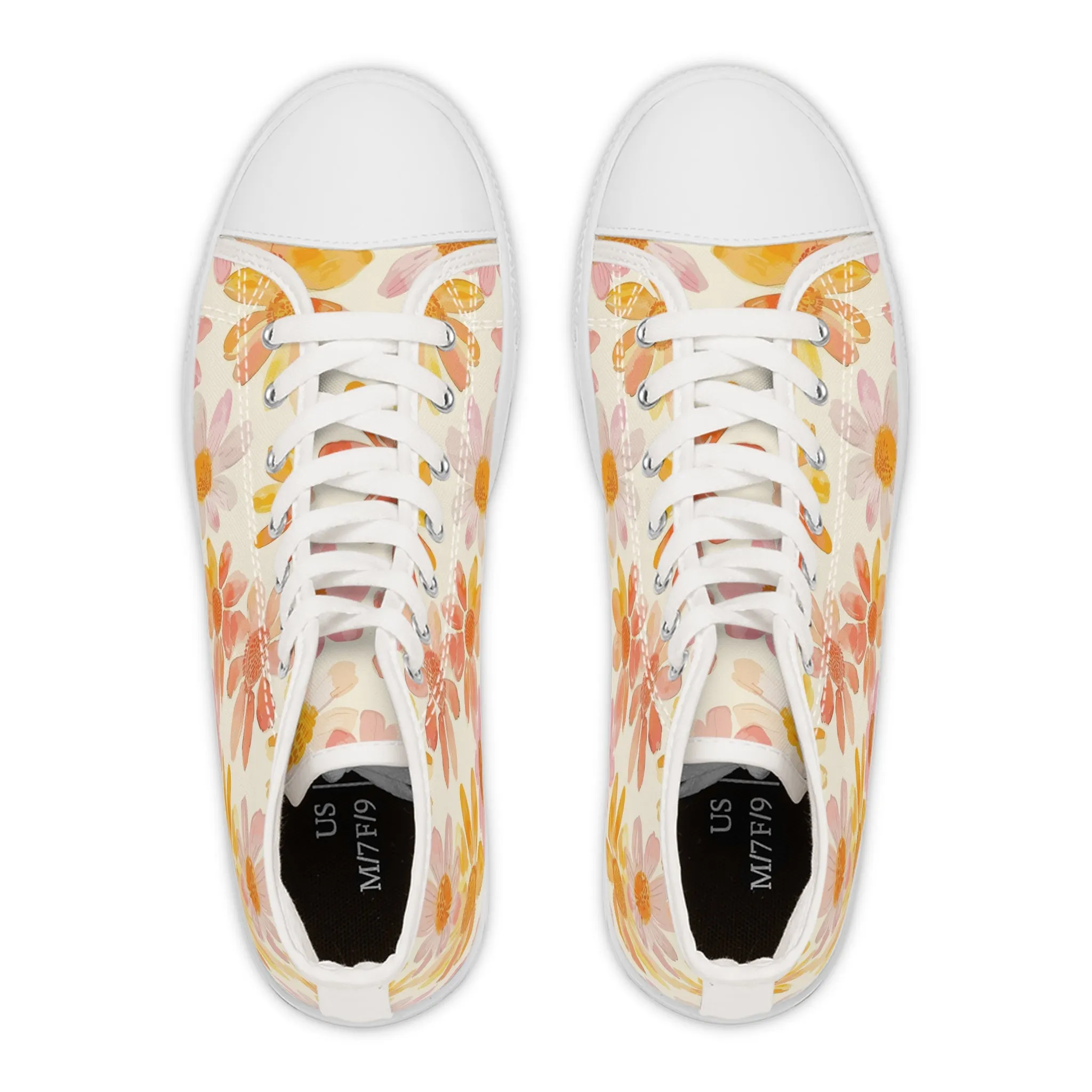 Orange Watercolor Flowers Women's High Top Sneakers