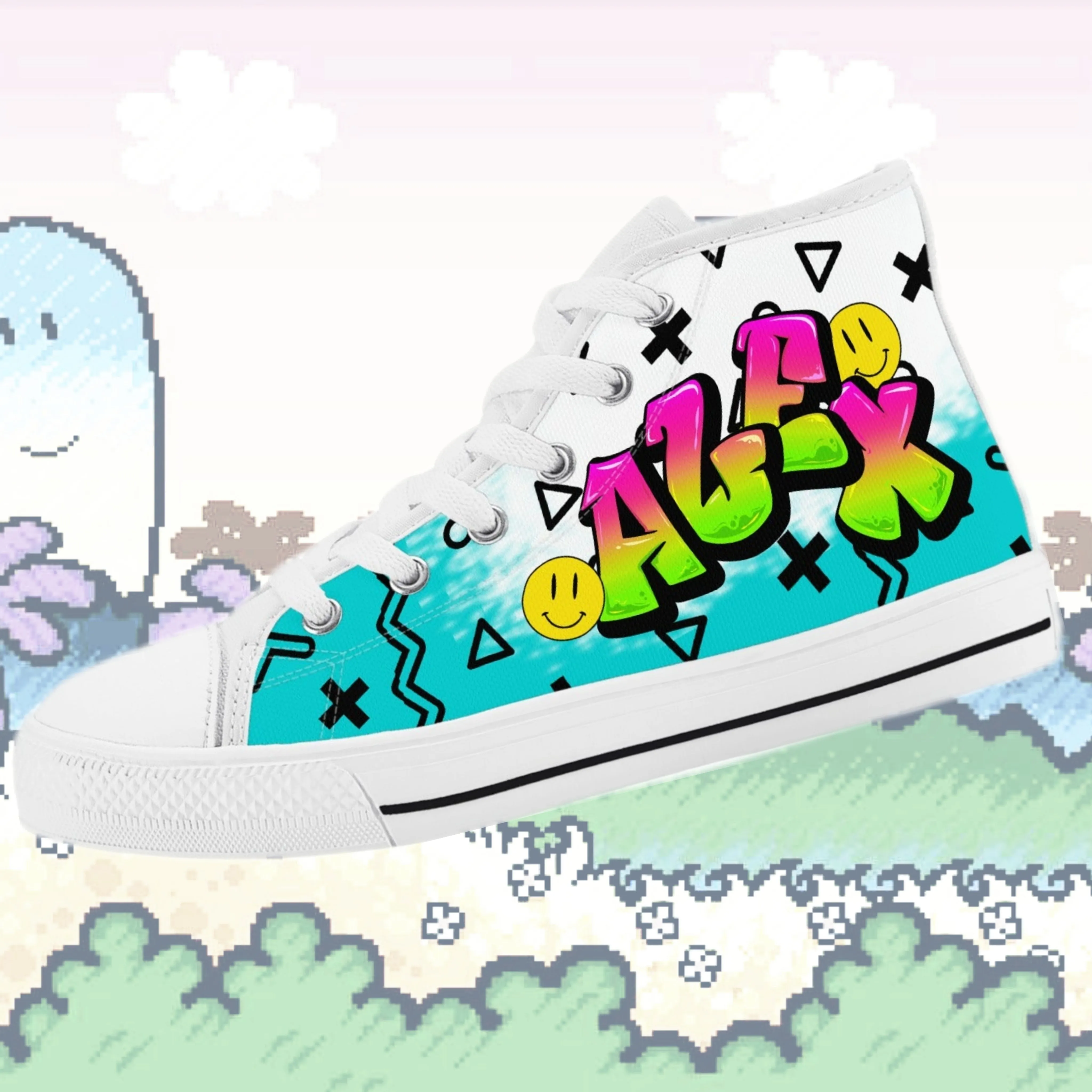 Personalize Graffiti Style Letters-Kids High Top Canvas Shoes