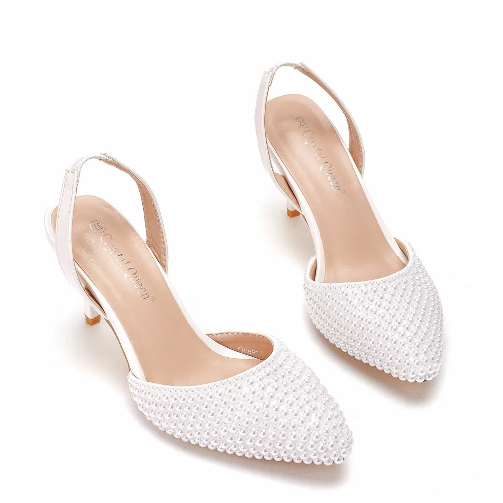 Pointed Toe Pearl Slingback High Heels