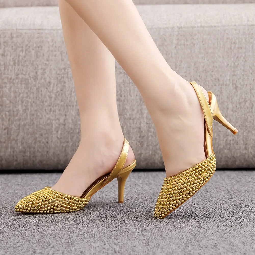 Pointed Toe Pearl Slingback High Heels