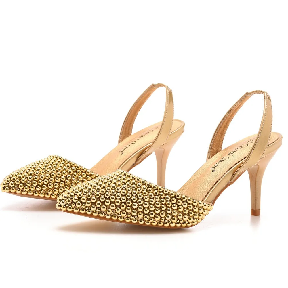 Pointed Toe Pearl Slingback High Heels