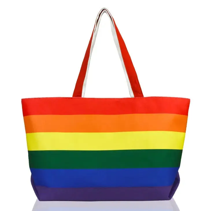 Rainbow Tote Bag with Zippered Top