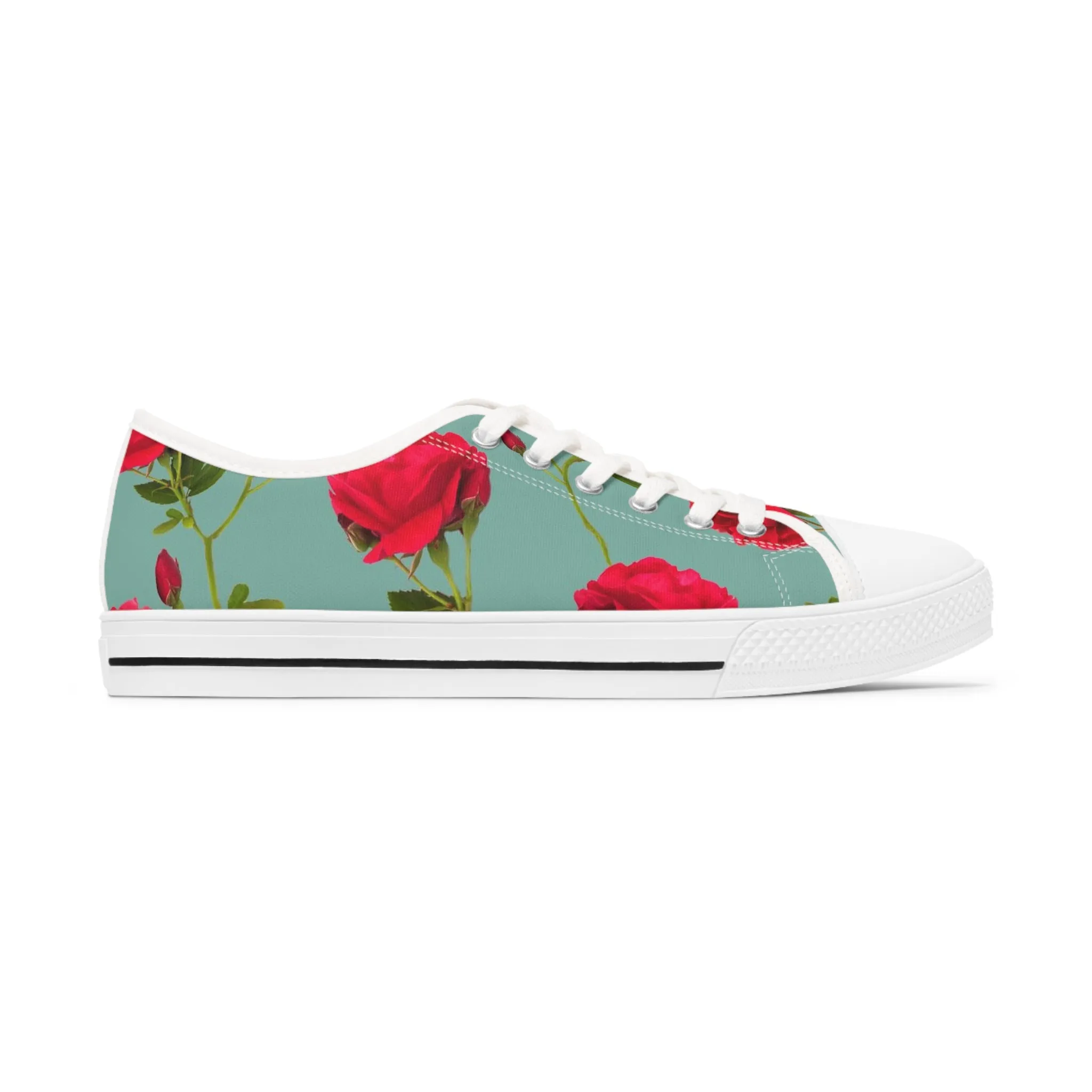 Red Flowers and blue - Inovax Woman's Low Top Sneakers