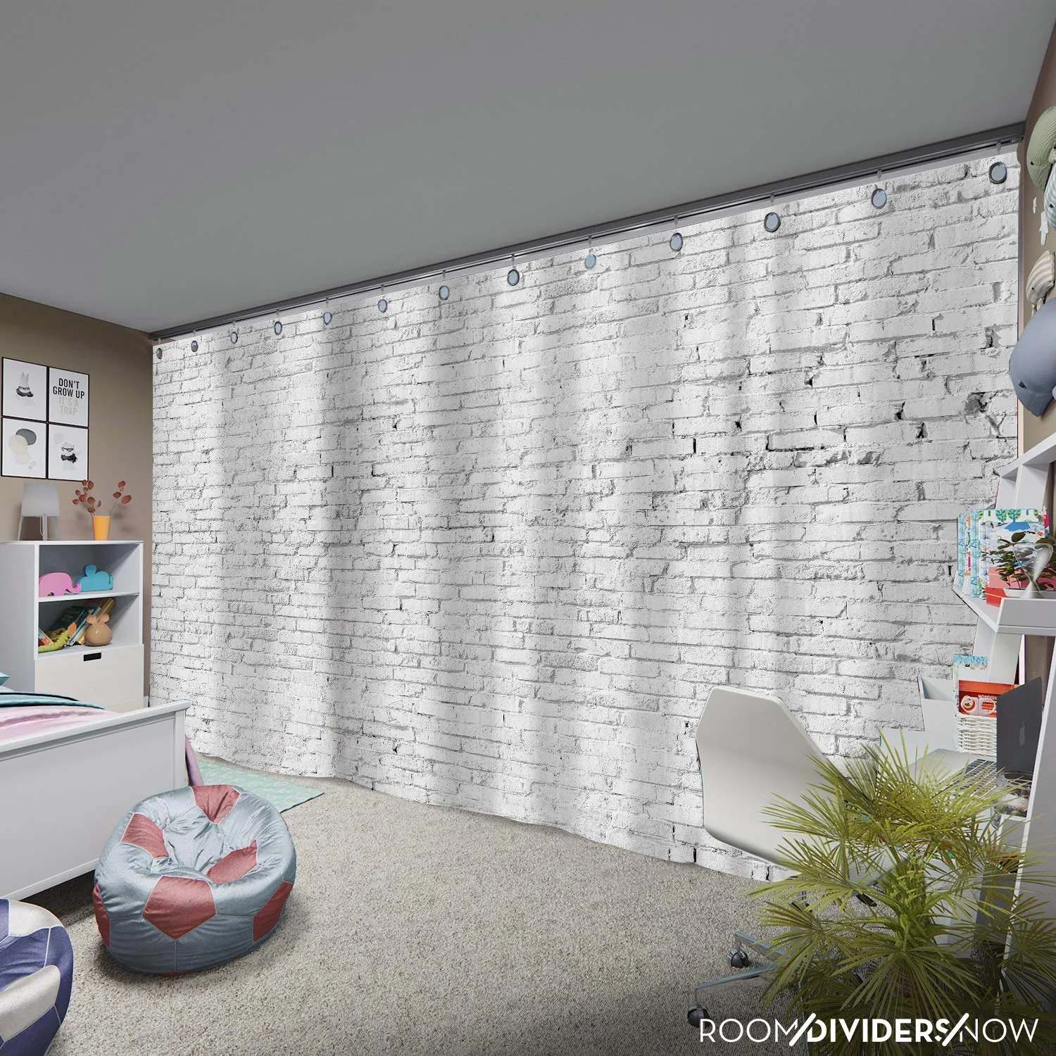 Room/Dividers/Now Ceiling Track Room Divider Kit - White Brick