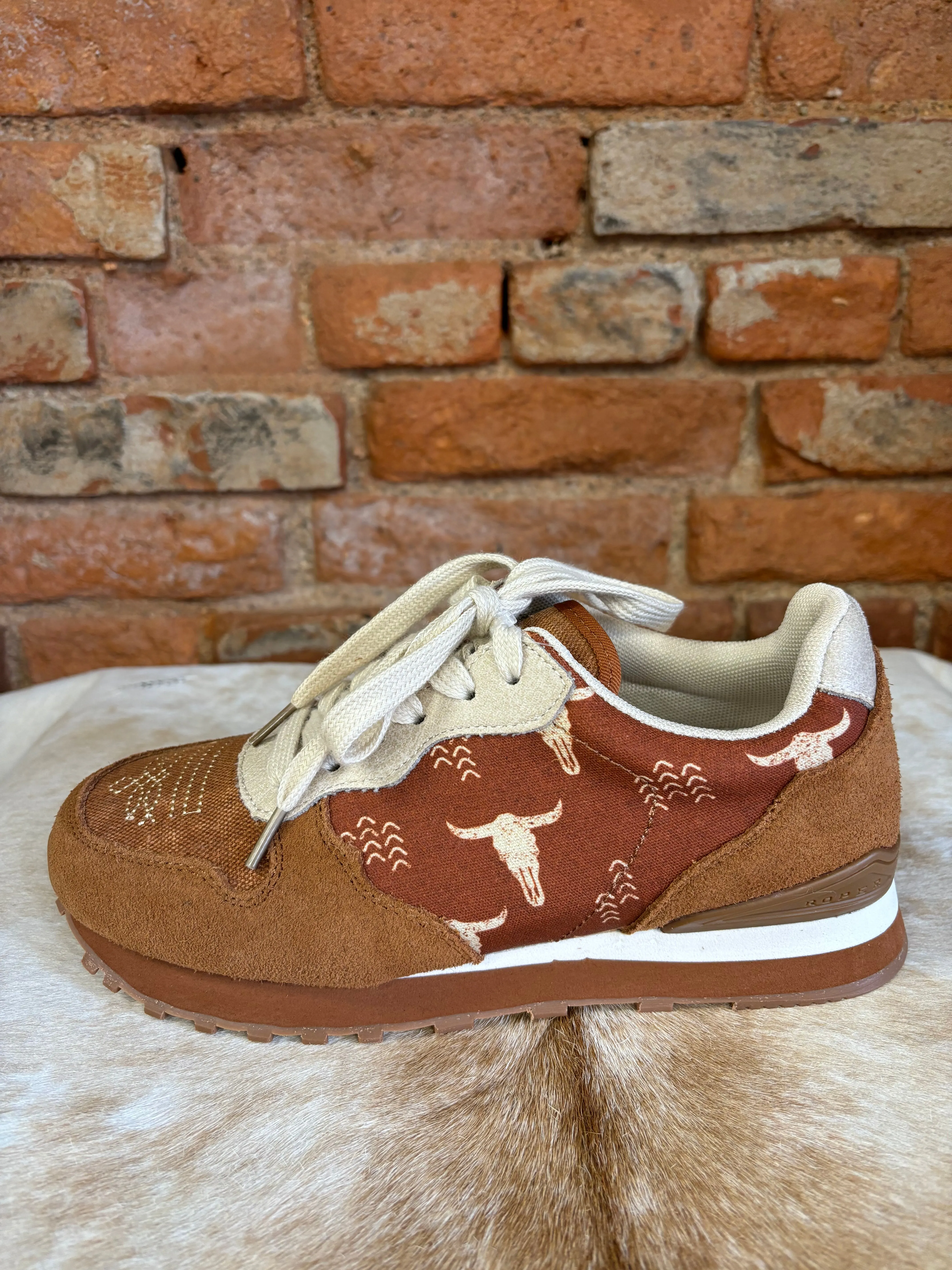 Roper Women's Cognac Giddyup Longhorn Suede & Canvas Jogger 1797-3538