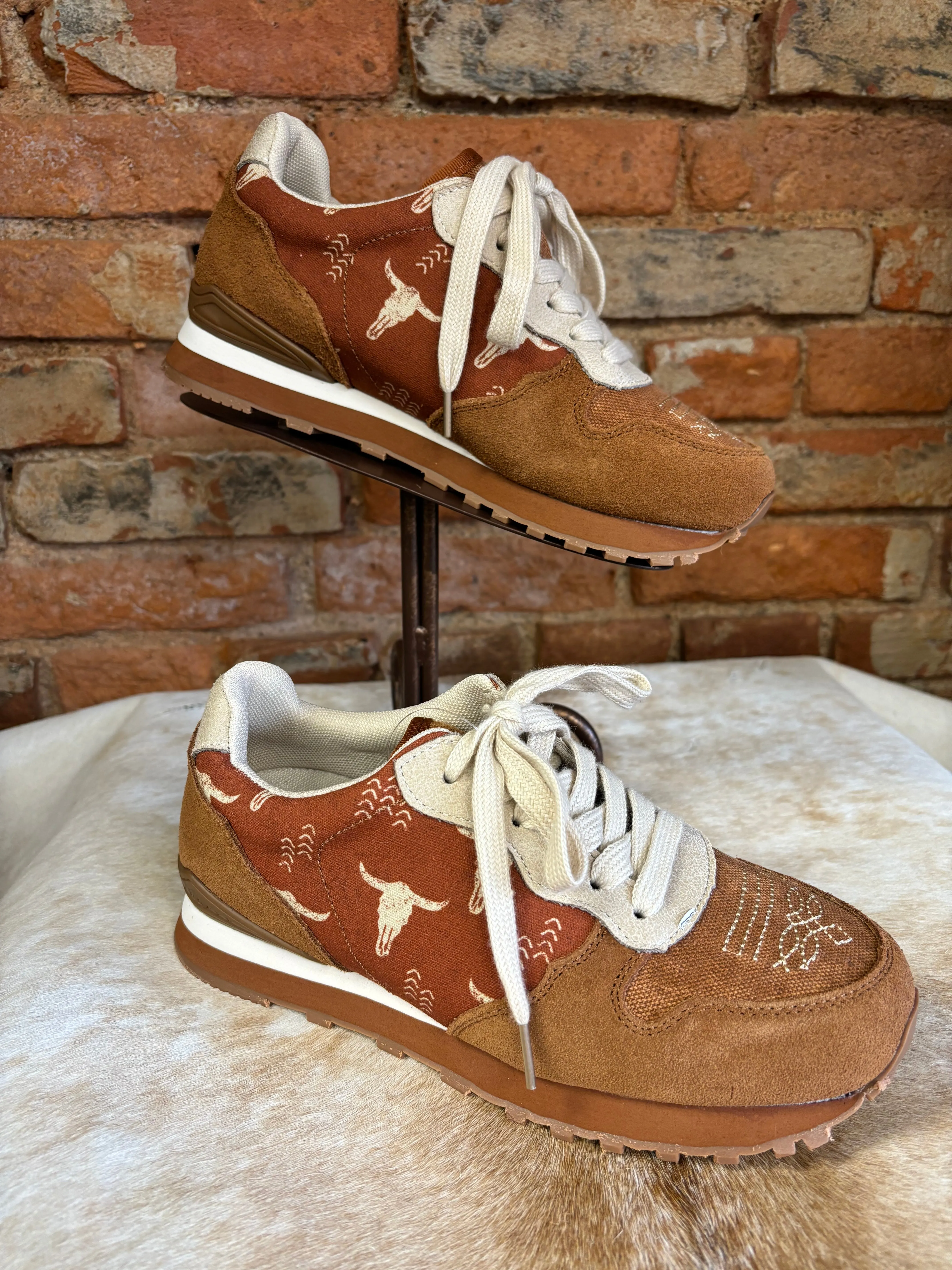 Roper Women's Cognac Giddyup Longhorn Suede & Canvas Jogger 1797-3538