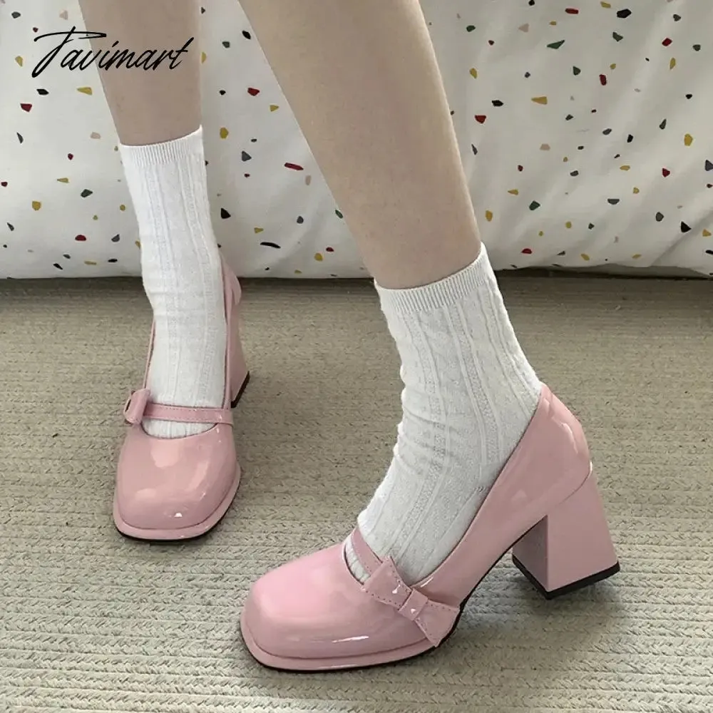 TAVIMART - High Heel Women Mary Jane Shoes Women Vintage Girls JK Platform Thick Heel Shoes Ladies Elgant Slip On Pumps