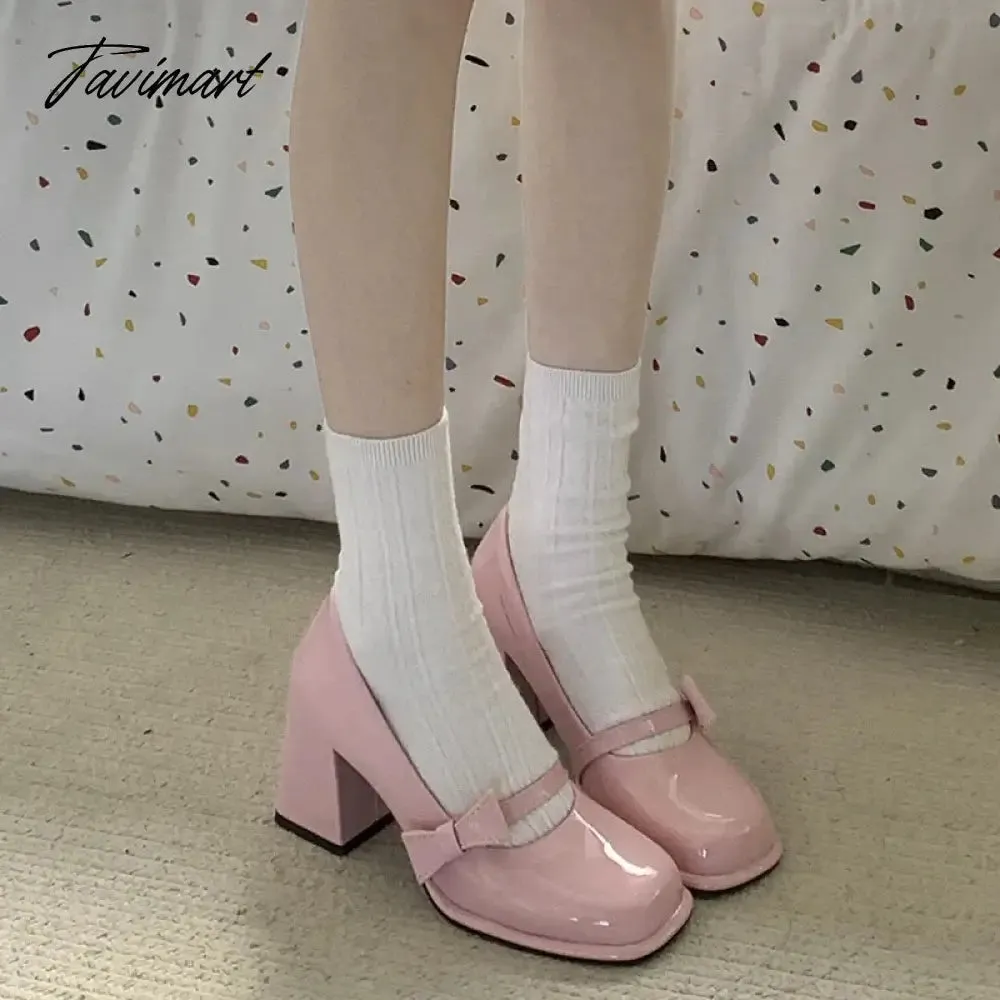 TAVIMART - High Heel Women Mary Jane Shoes Women Vintage Girls JK Platform Thick Heel Shoes Ladies Elgant Slip On Pumps