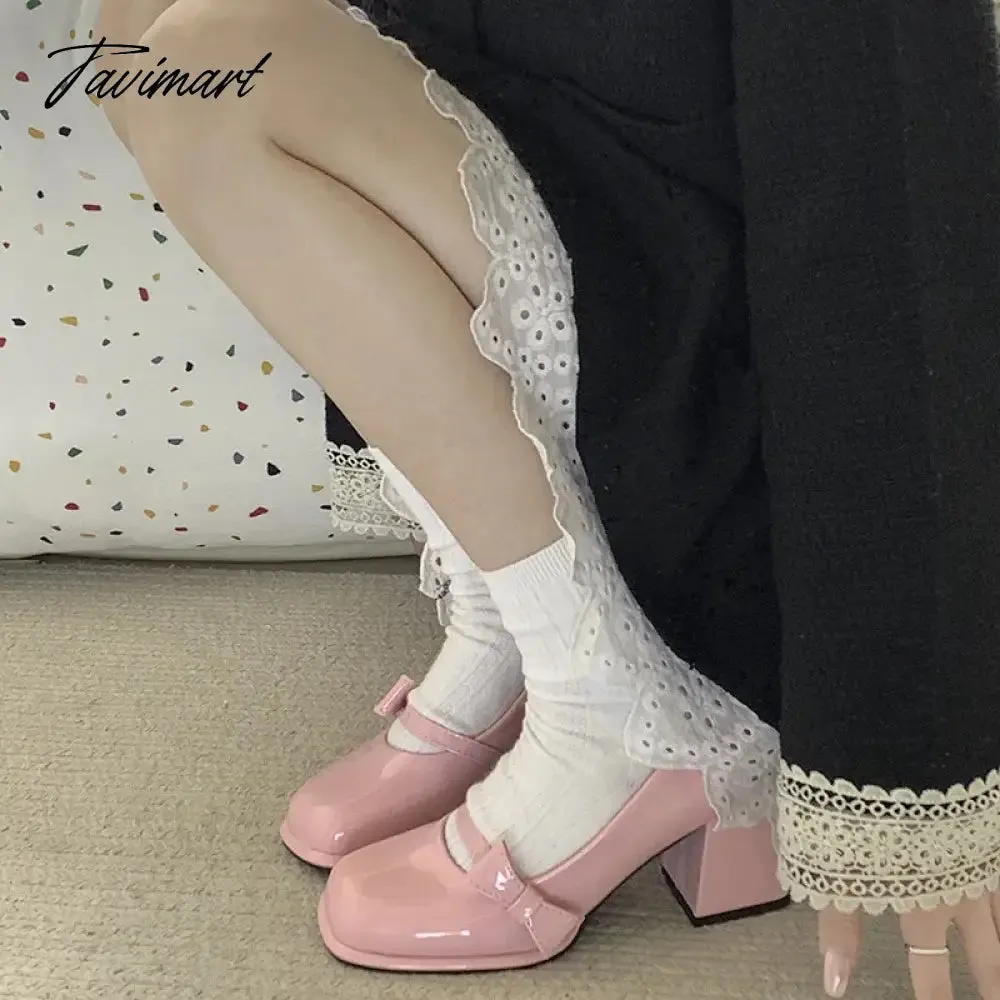 TAVIMART - High Heel Women Mary Jane Shoes Women Vintage Girls JK Platform Thick Heel Shoes Ladies Elgant Slip On Pumps