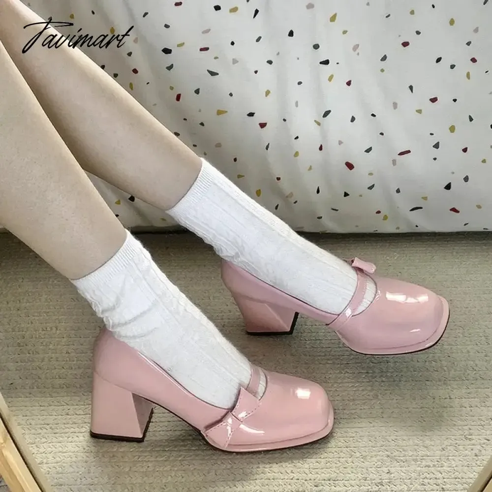 TAVIMART - High Heel Women Mary Jane Shoes Women Vintage Girls JK Platform Thick Heel Shoes Ladies Elgant Slip On Pumps