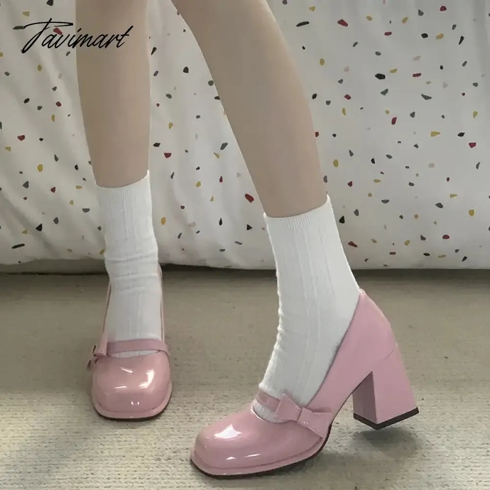 TAVIMART - High Heel Women Mary Jane Shoes Women Vintage Girls JK Platform Thick Heel Shoes Ladies Elgant Slip On Pumps