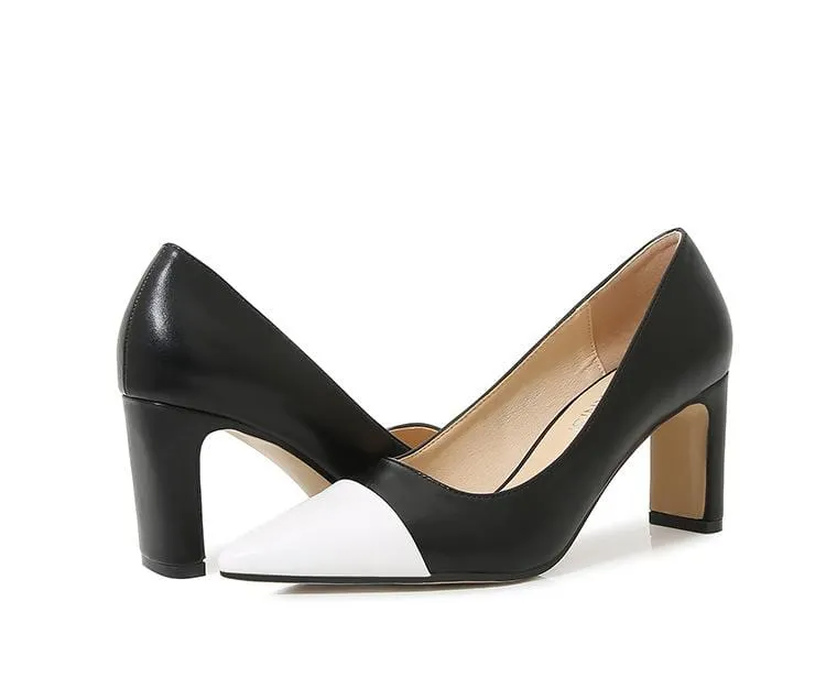 Two Tone Point Toe Hee Pumps