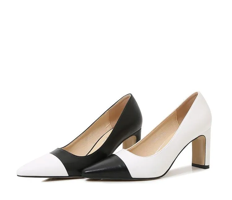 Two Tone Point Toe Hee Pumps